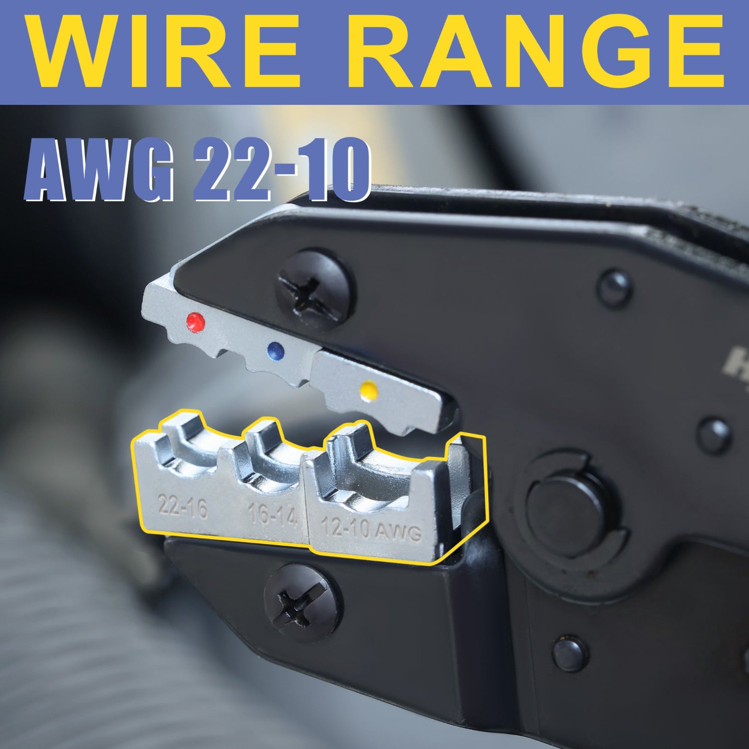 Haisstronica crimper die set (AWG 22-10, 16-14, 12-10) for automotive or solar wire terminations.