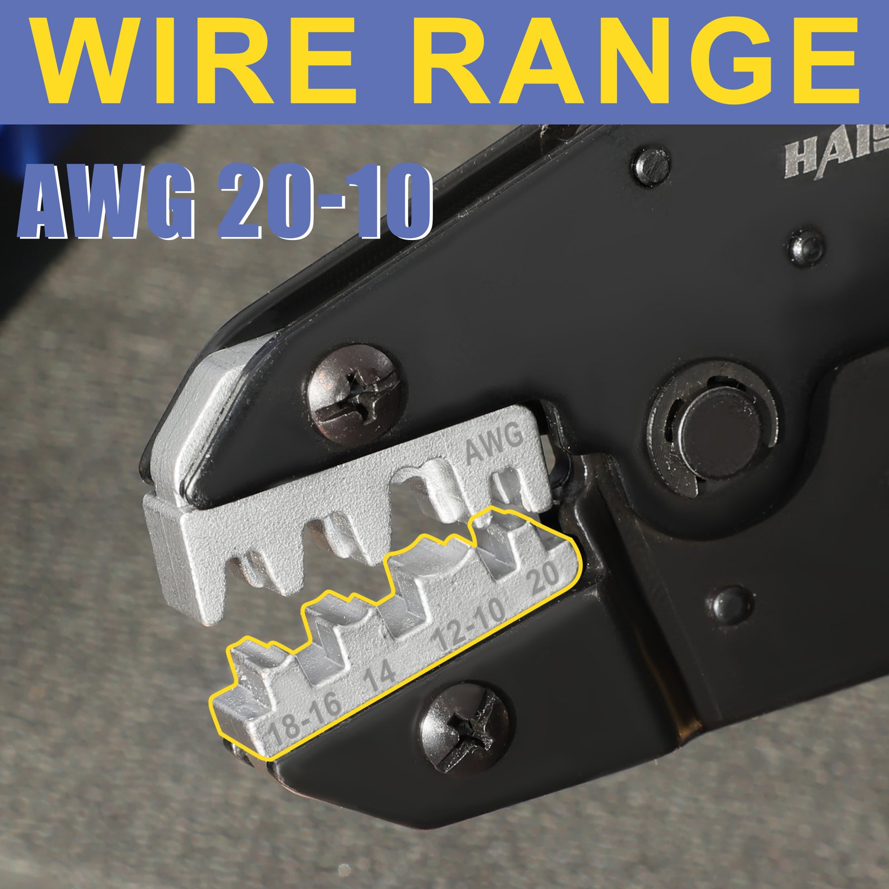 Haisstronica crimper die set (AWG 20-10) for heavy-duty cable lugs and industrial connectors.