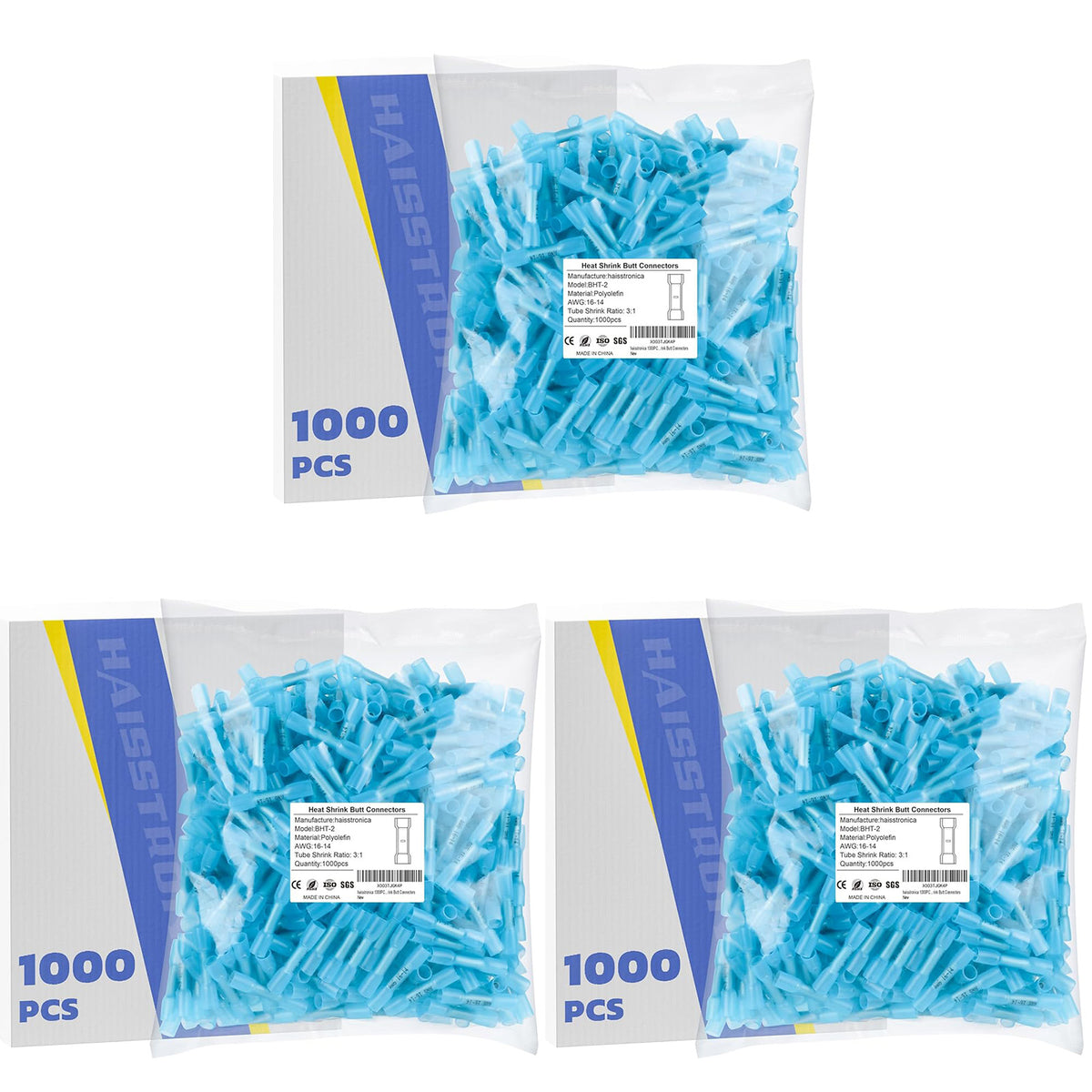 Light Replenishment - 3*1000PCS 16-14 AWG Blue Heat Shrink Butt Connectors