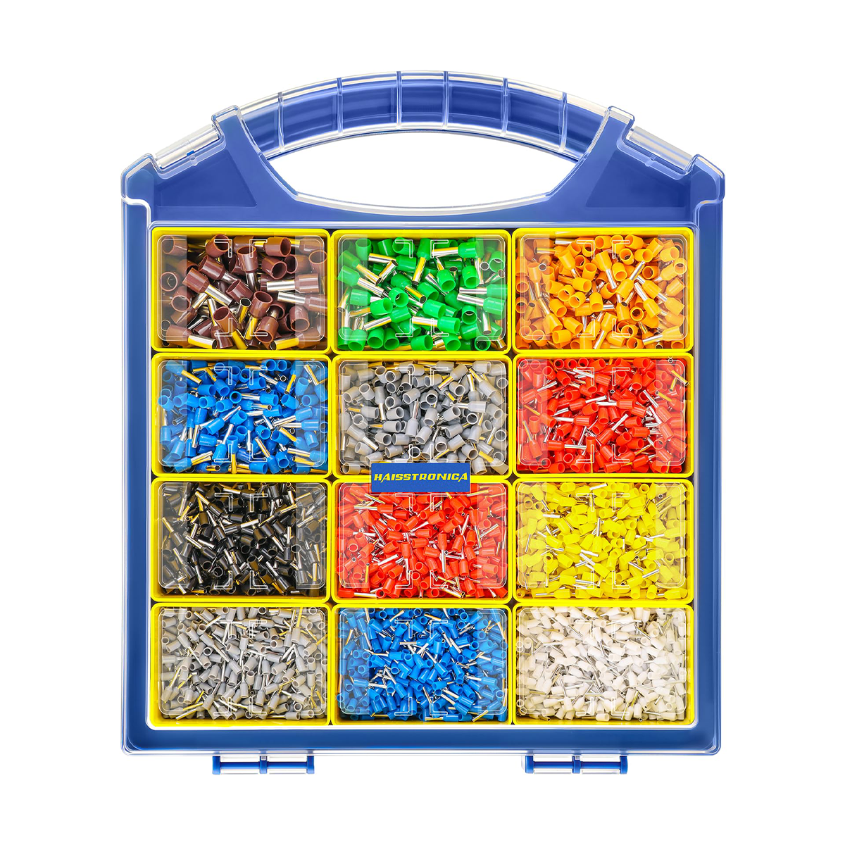 Haisstronica ferrule wire connectors assortment. Various types in a handy blue case for different needs.