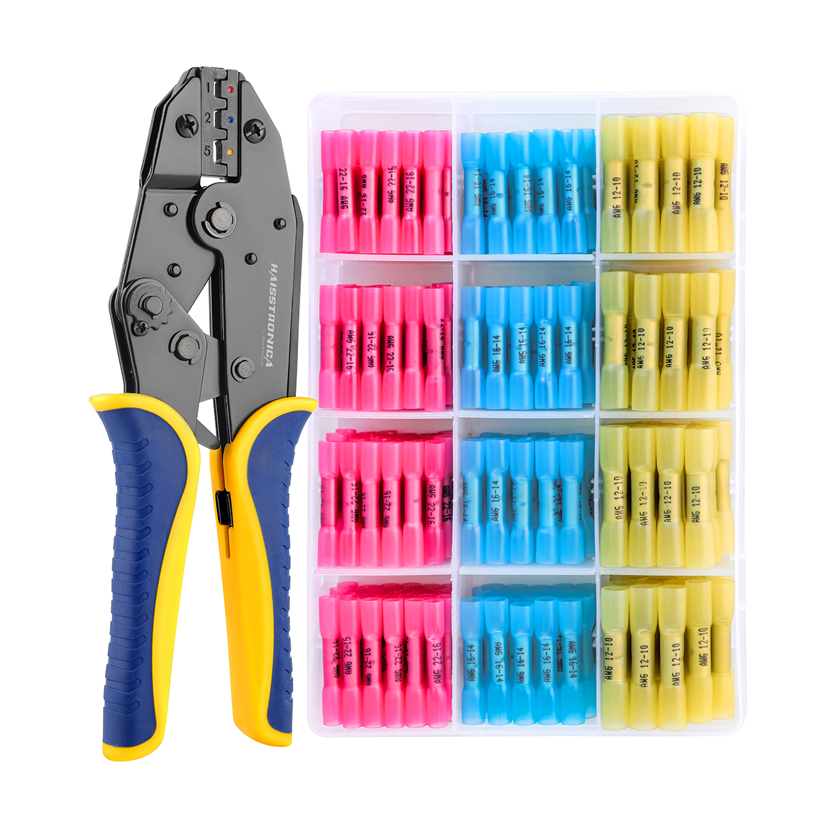 Haisstronica heat shrink butt connectors, with adjustable crimping tool, professional splicing kit.