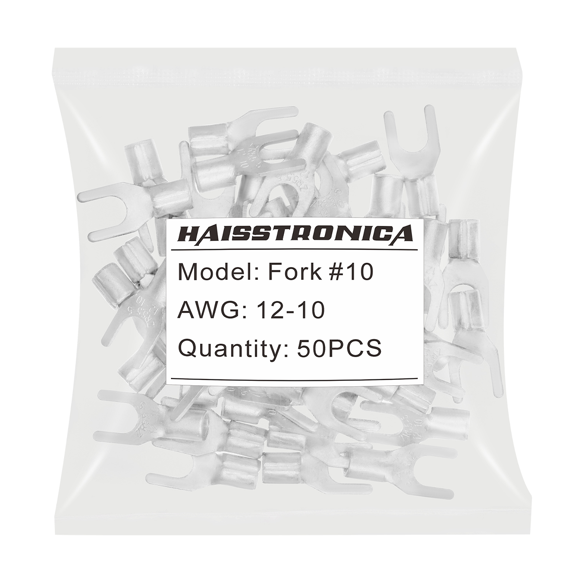 Haisstronica uninsulated butt splice, Fork#10 terminals for AWG12-10 wires, 50PCS heavy-duty copper connectors.