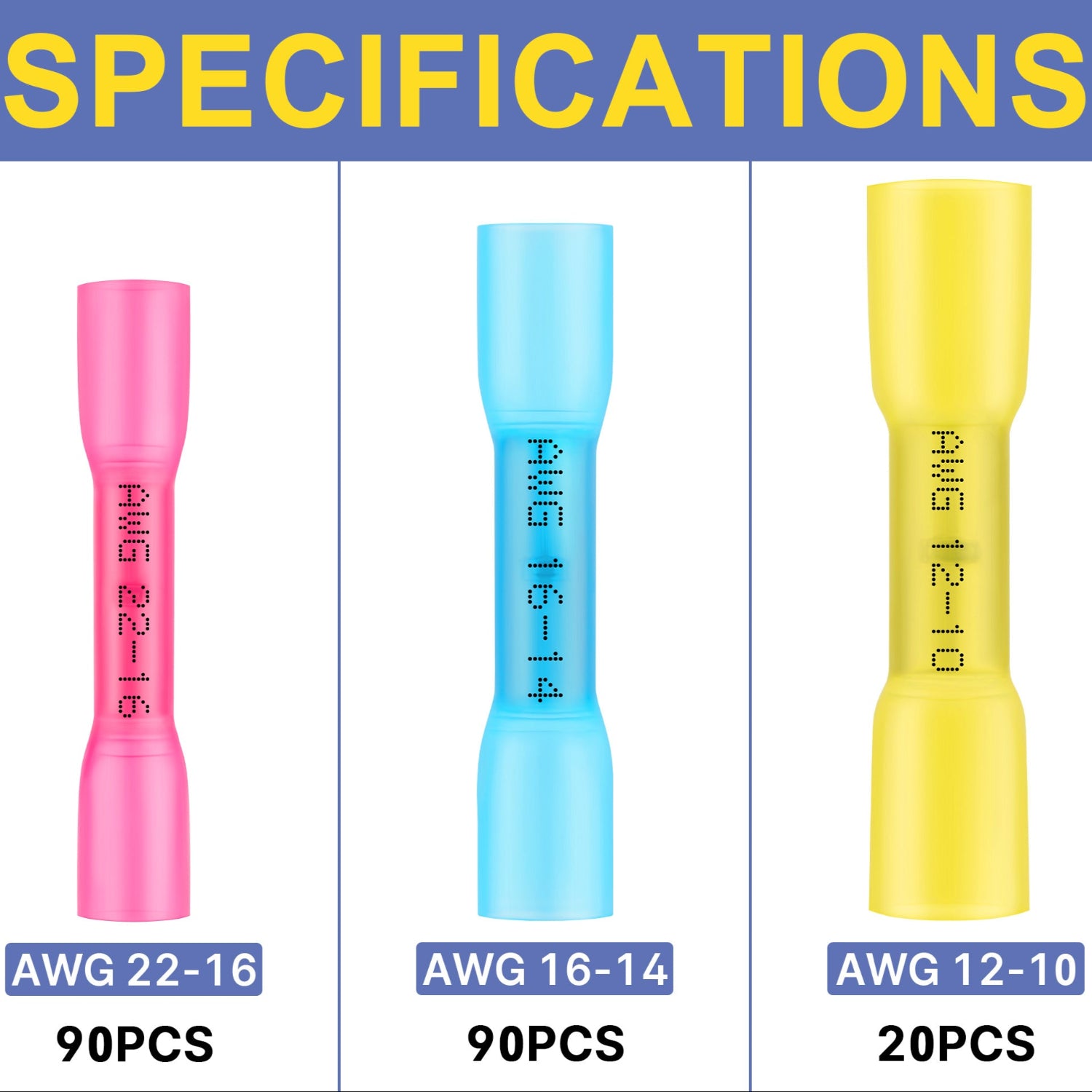 Haisstronica electrical wire connectors assortment (90PCS for AWG 22-16, 90PCS for AWG 16-14, 20PCS for AWG 12-10) with corrosion-resistant tinned copper cores.