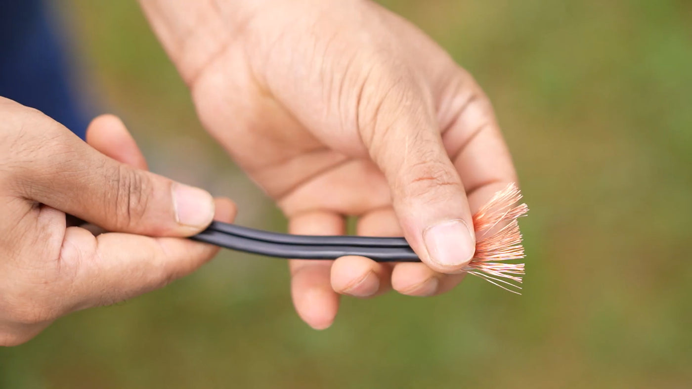 Closeup of copper strands and jacket; outdoor lights electrical wiring shows flexible multi-strand conductors for reliable connections.