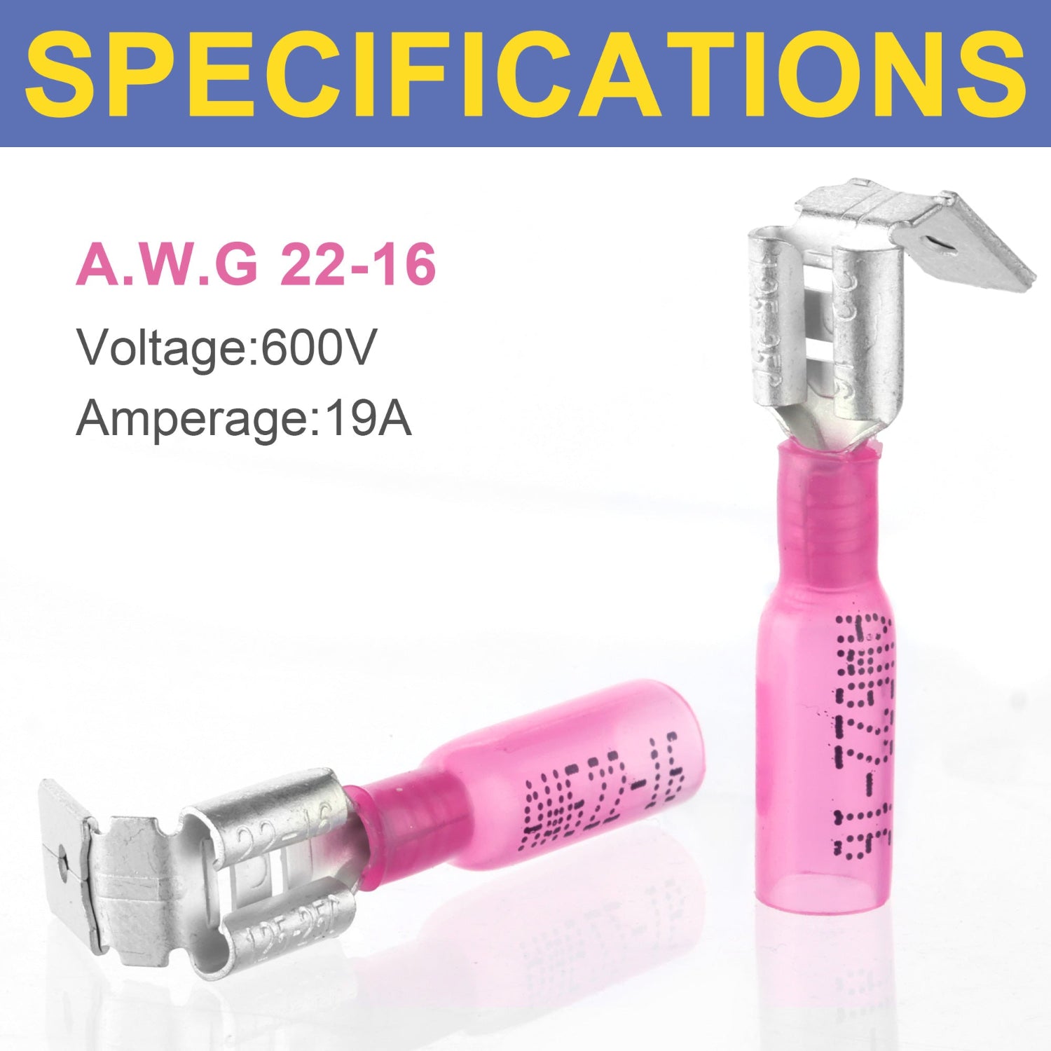 Haisstronica heat shrink crimp terminals (22-16AWG), 600V/19A, for automotive and low-voltage projects.