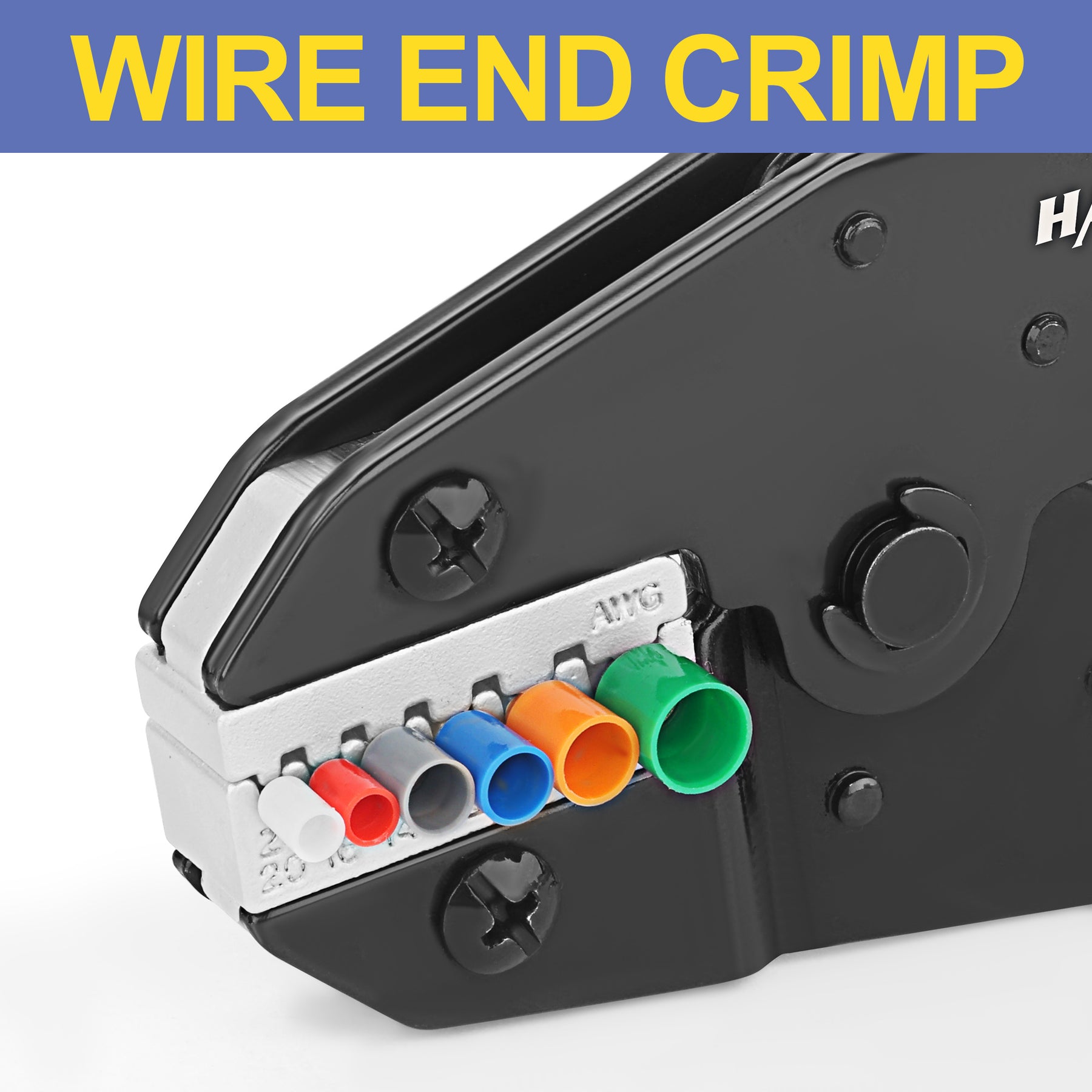 Haisstronica crimper dies for non-insulated wire end crimps (AWG 20-10) in automotive repairs.