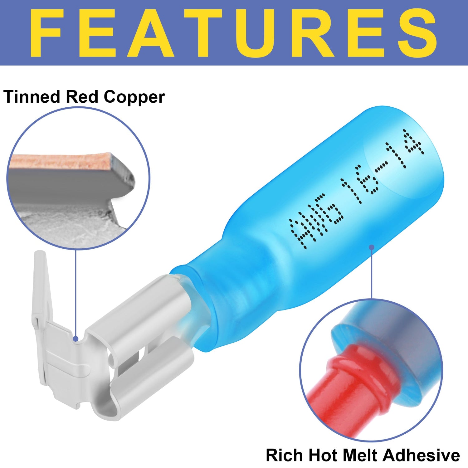 Haisstronica waterproof heat shrink connectors with tinned copper and hot melt adhesive for corrosion resistance.