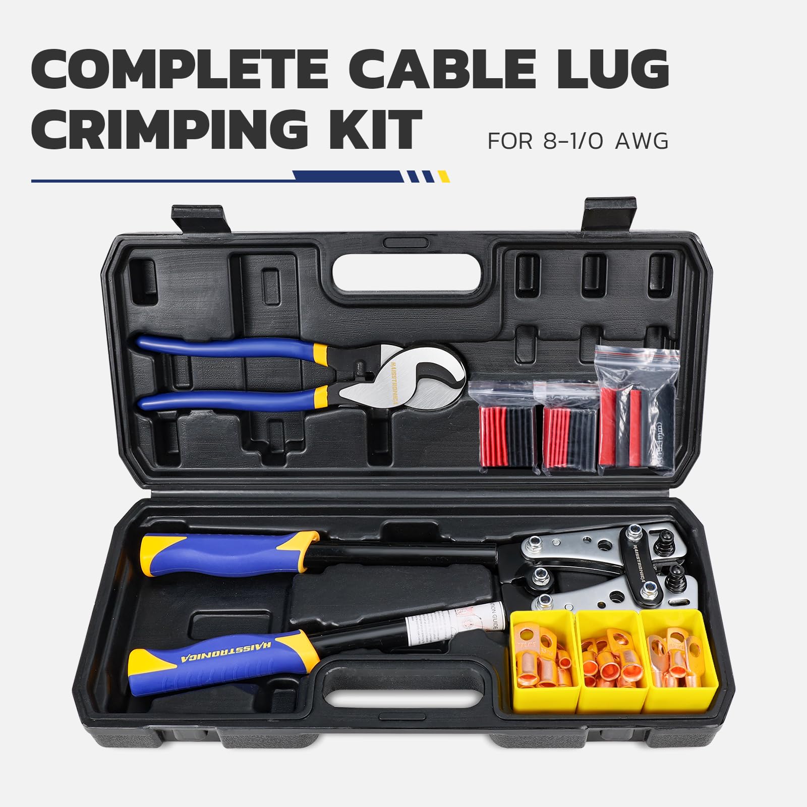 Battery Cable Lug Crimping Tool Kit For AWG 8, 6, 4, 2, 1, 1/0