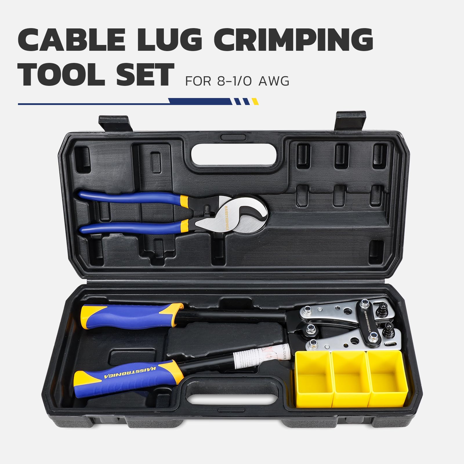 Battery Cable Lug Crimping Tool Kit For AWG 8, 6, 4, 2, 1, 1/0