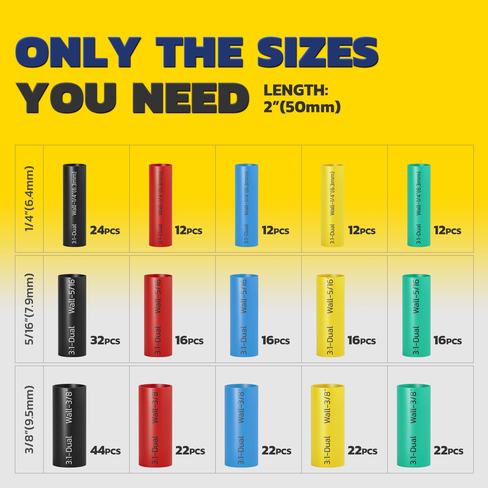 Haisstronica yellow heat shrink tubing, 3:1-Dual Wall, waterproof for outdoor electrical use.