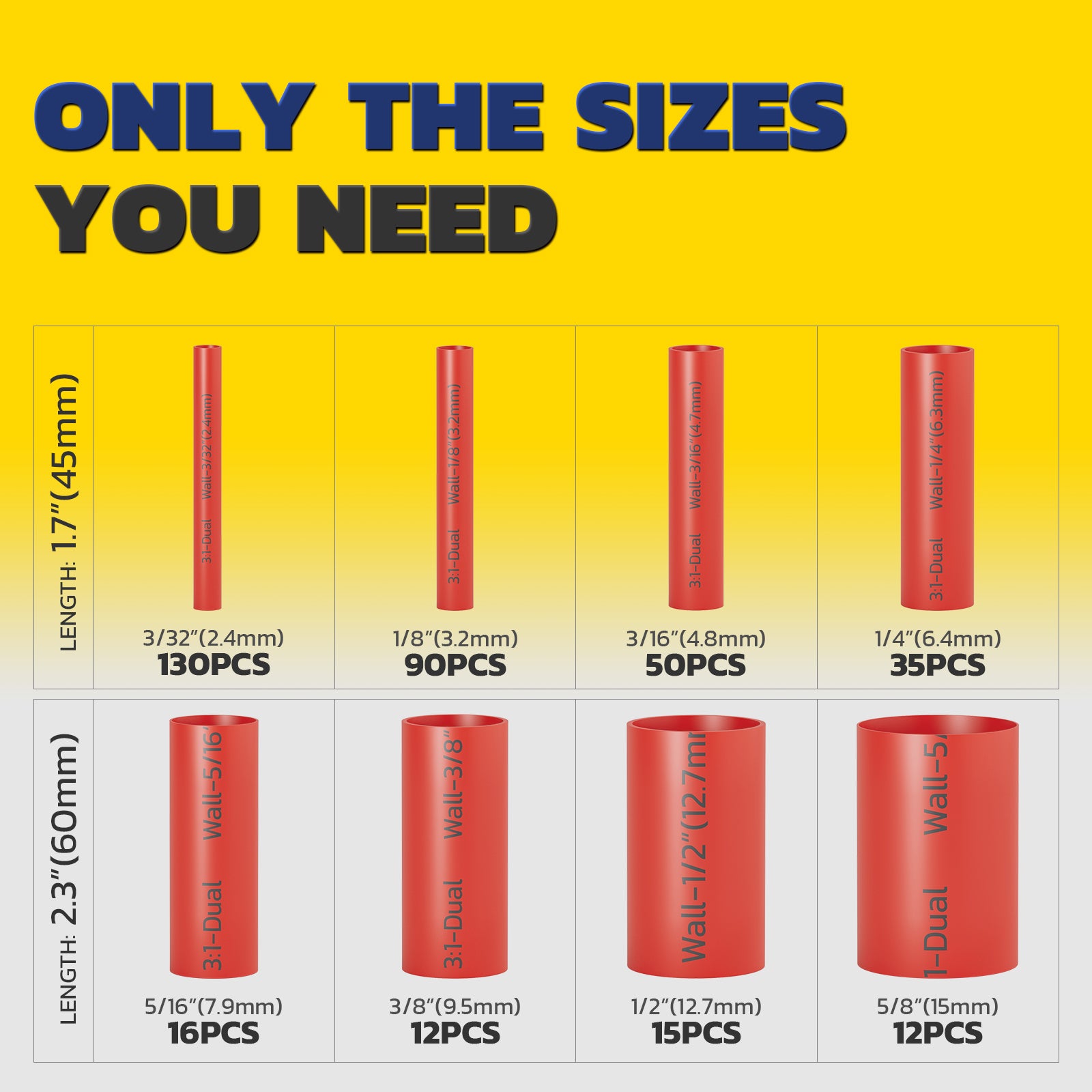 Haisstronica waterproof shrink tubing assortment (1/4"-5/8" walls) for industrial cable protection and moisture resistance.