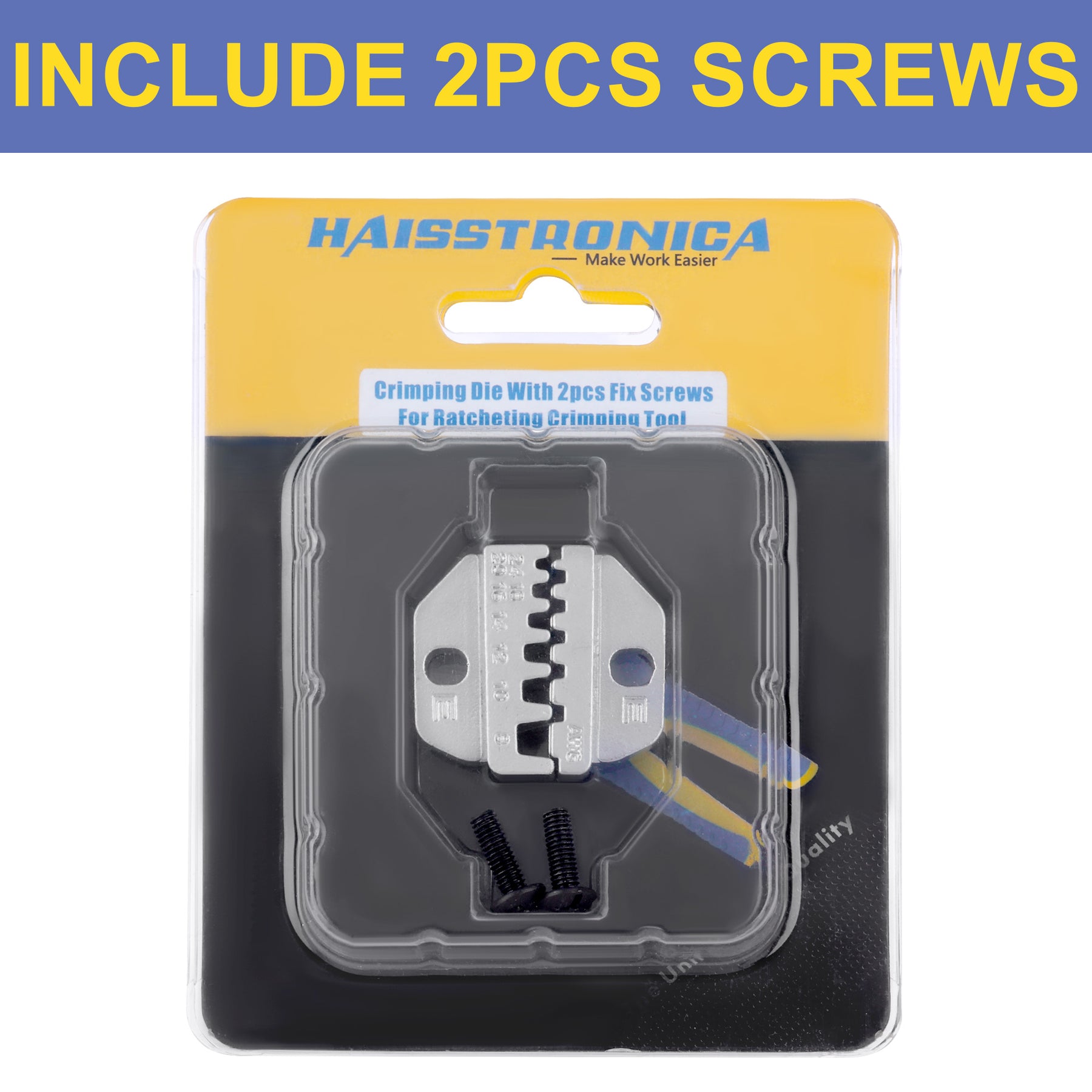 Haisstronica crimp tool die set (includes 2 screws) for industrial-grade ratcheting crimpers (AWG 18-10).