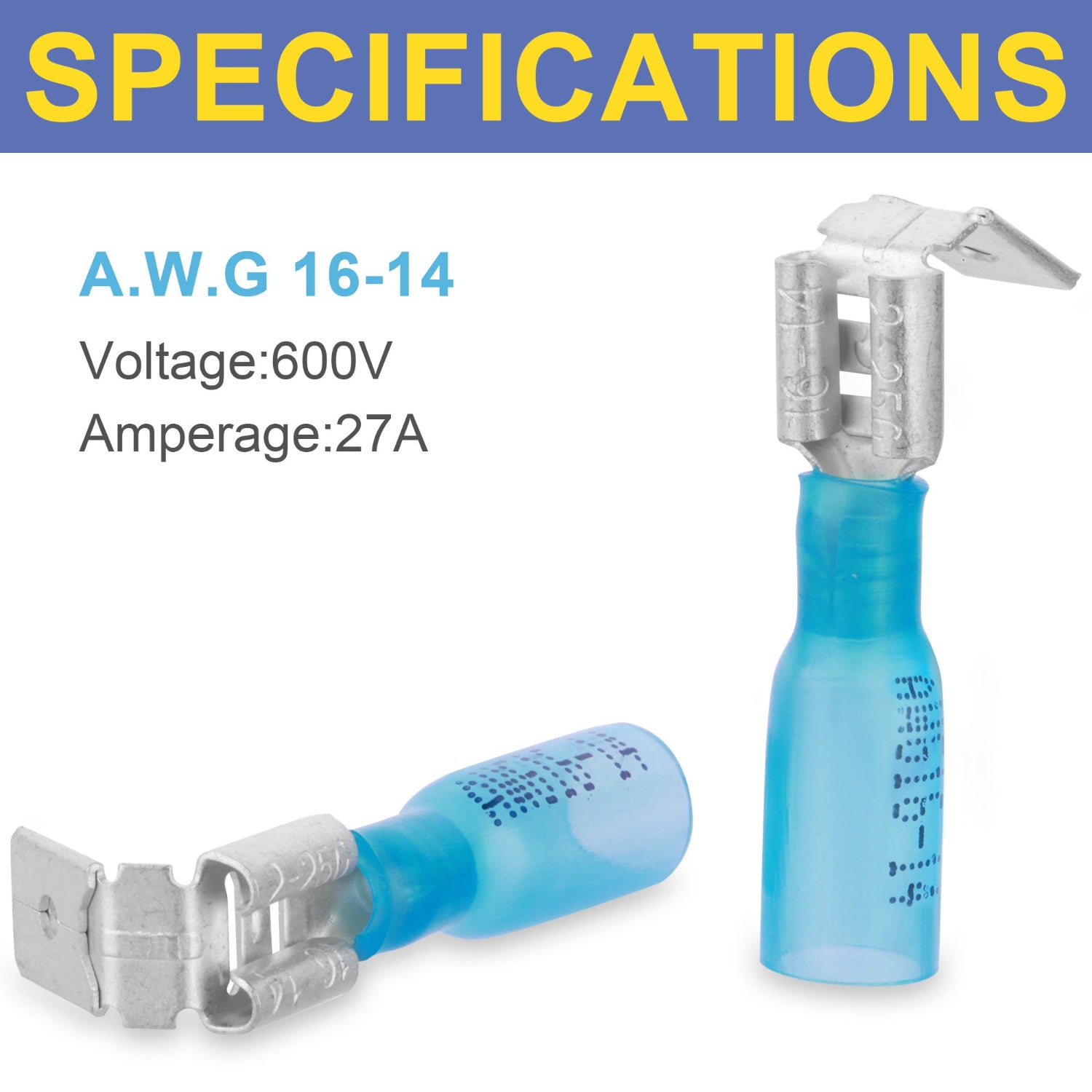 Marine-grade Haisstronica heat shrink connectors with tinned copper, ideal for harsh conditions.aHaisstronica marine heat shrink connectors (16-14AWG), 600V/27A, built for saltwater environments.aHaisstronica marine heat shrink connectors (16-14AWG), 600V/27A, built for saltwater environments.aHaisstronica marine heat shrink connectors (16-14AWG), 600V/27A, built for saltwater environments.