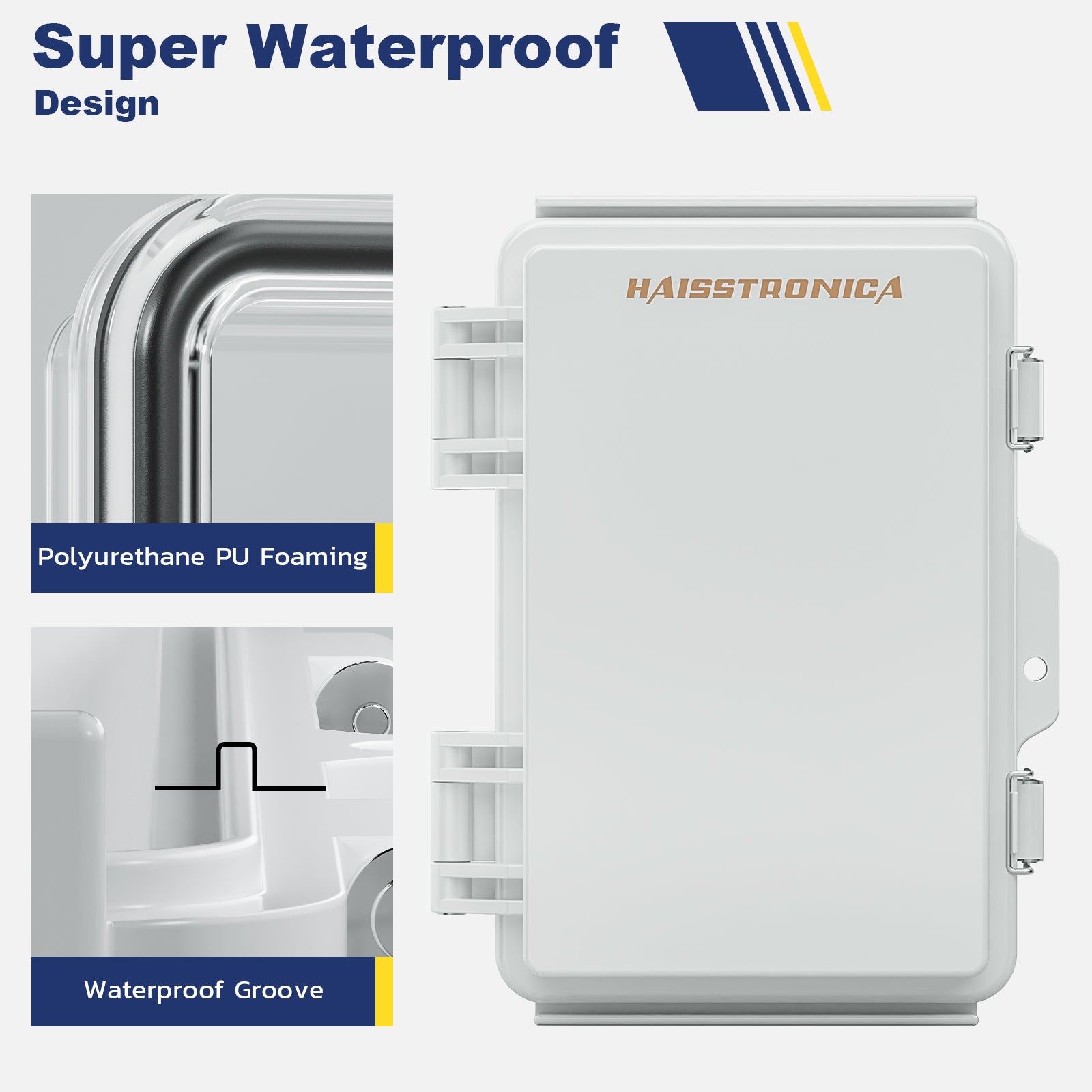 Super waterproof design of Haisstronica outdoor electrical junction box, engineered with PU sealing for durability.