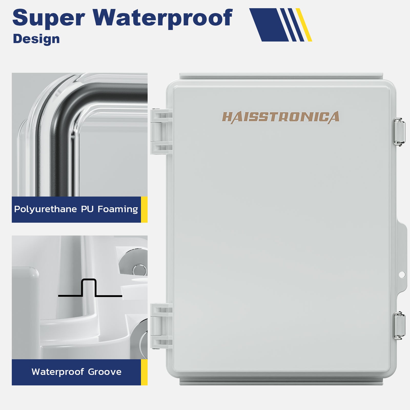 Haisstronica waterproof outdoor electrical junction box with PU foam sealing and waterproof groove design.