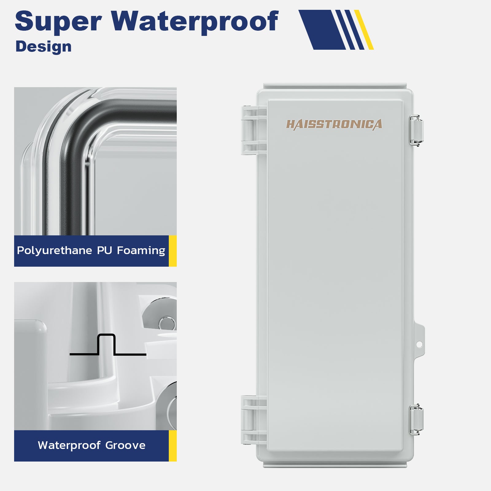Haisstronica IP67 junction box engineered with polyurethane foam and waterproof grooves for extreme conditions.