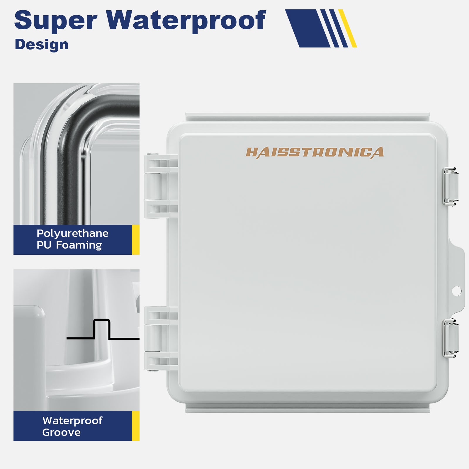 Haisstronica IP67 junction box featuring polyurethane PU foaming and waterproof groove for extreme weather resistance.