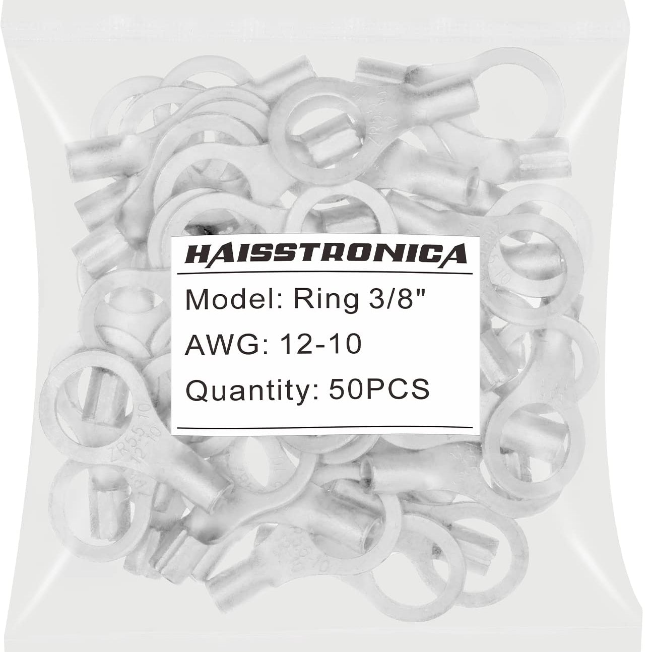 Haisstronica uninsulated butt splice connectors, Ring 3/8’’ terminals (AWG12-10), 50PCS corrosion-resistant copper splices.