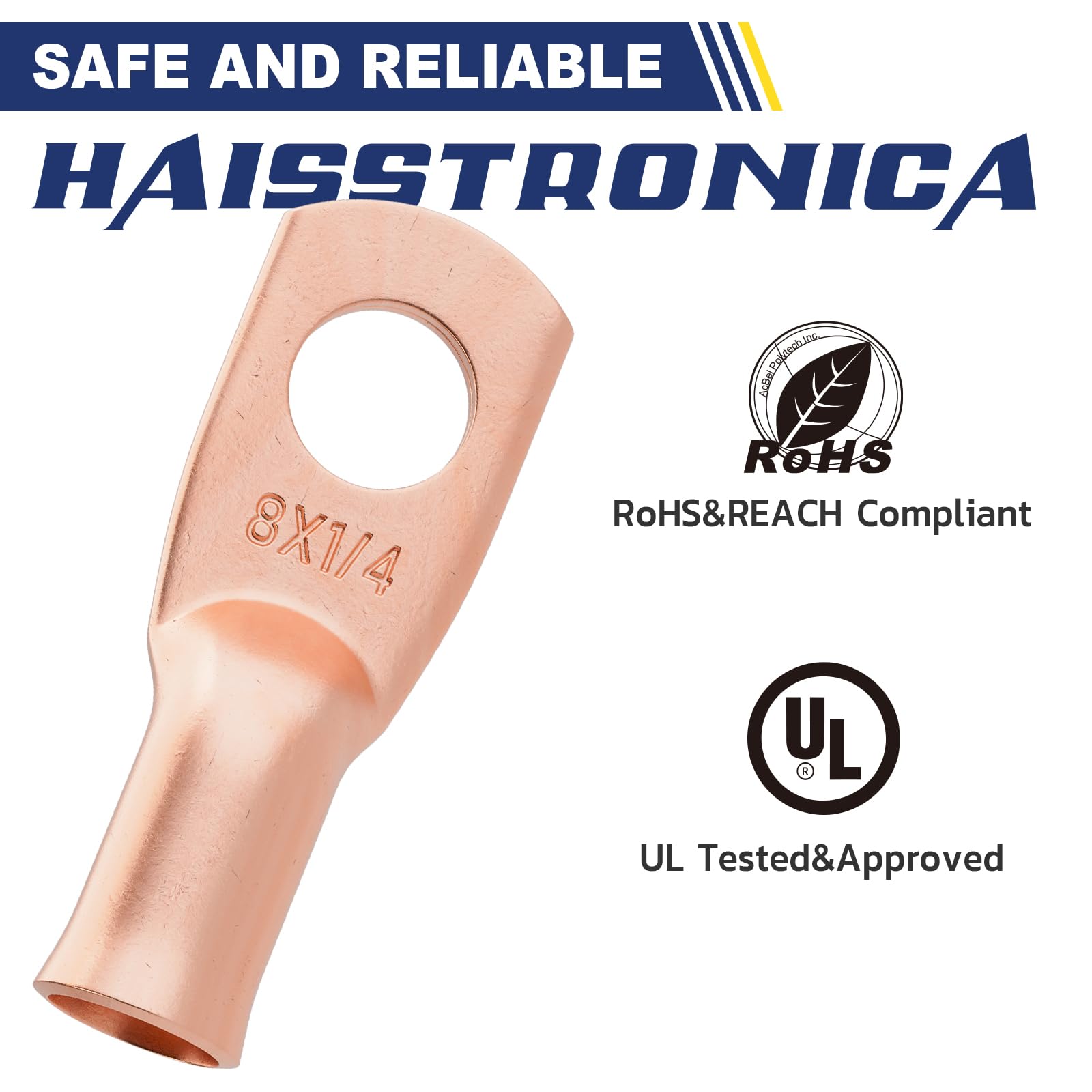 Haisstronica 8 AWG Copper Cables and Connectors – M10 Ring Terminals, 20PCS with 3:1 Tubing.