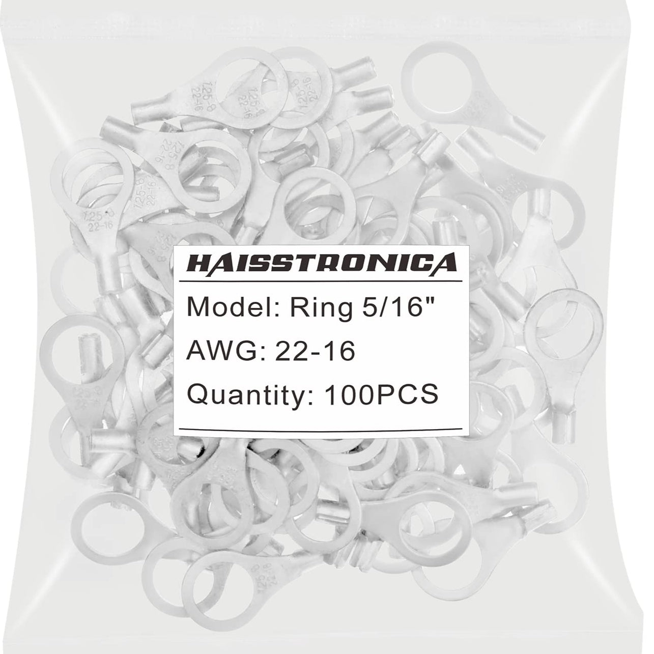 Haisstronica non-insulated butt connectors, Ring 5/16’’ terminals for AWG22-16 wires, 100PCS high-conductivity copper splices.