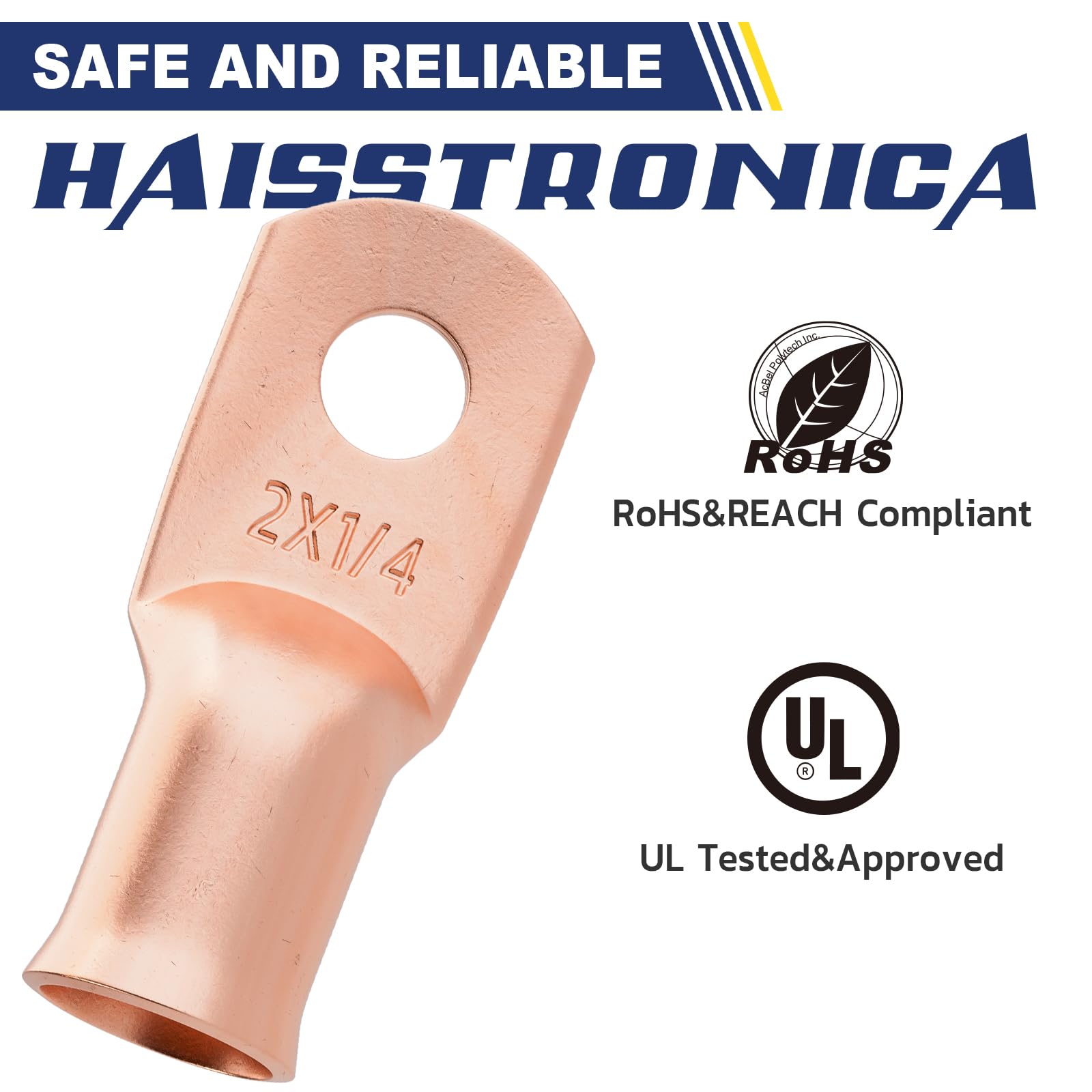Haisstronica copper battery cable ends - Safe, UL-approved terminals with ROHS/REACH compliance for reliable power connections.