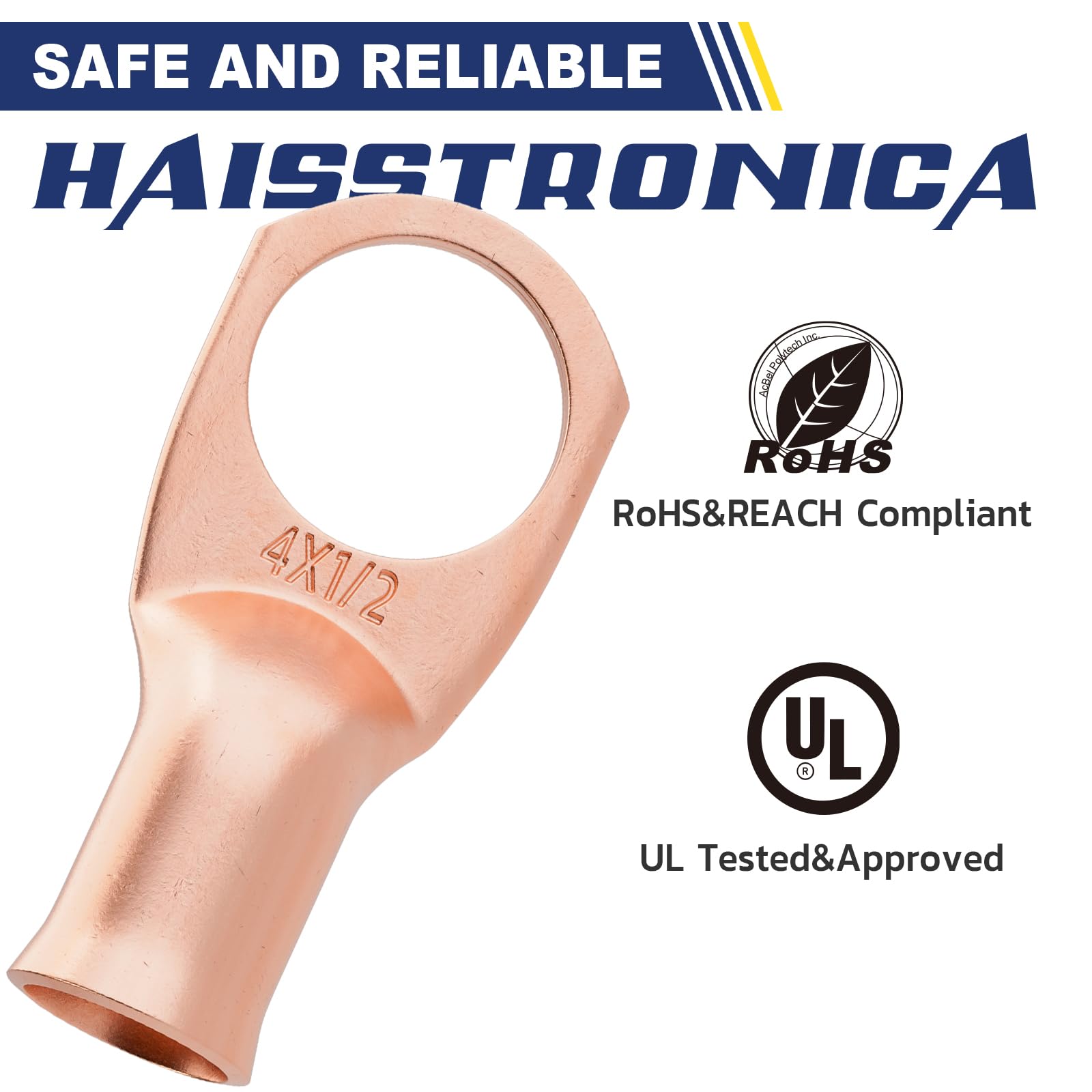 Haisstronica Top Post Battery Terminal – 4X1/2" M12 Copper Lugs for Multiple Wires, UL Certified.