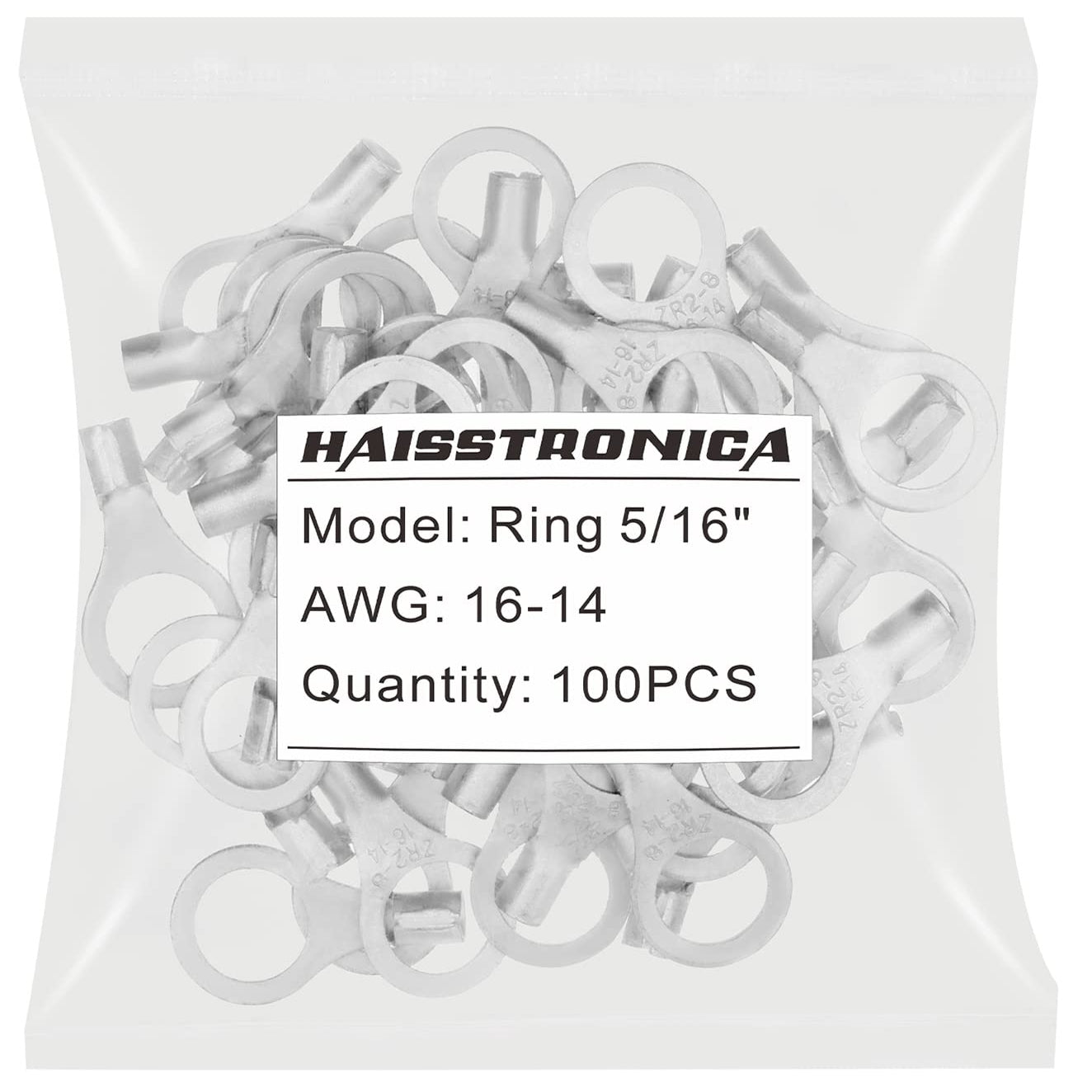 Haisstronica non-insulated splice connectors, Ring 5/16’’ terminals (AWG16-14), 100PCS durable uninsulated crimp set.