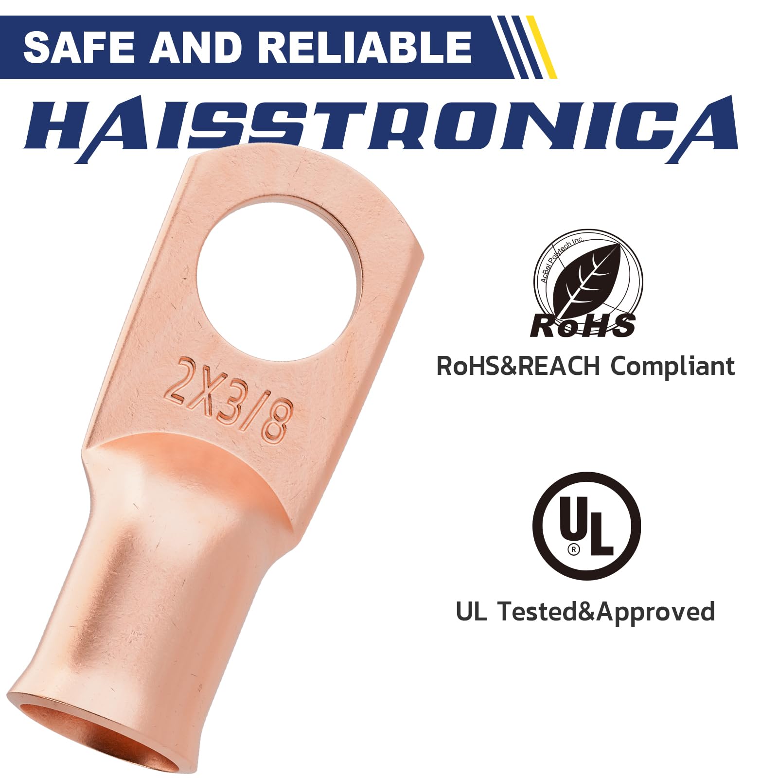 Haisstronica copper battery cable ends - Safe, UL-approved terminals with ROHS/REACH compliance for reliable power connections.