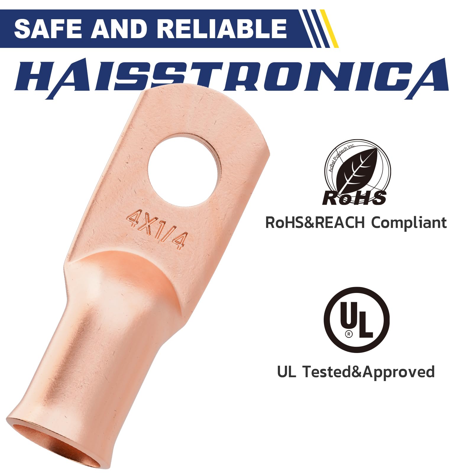Haisstronica Top Post Battery Terminal – 4X1/4" Copper Lugs for Multiple Wires, UL Certified.