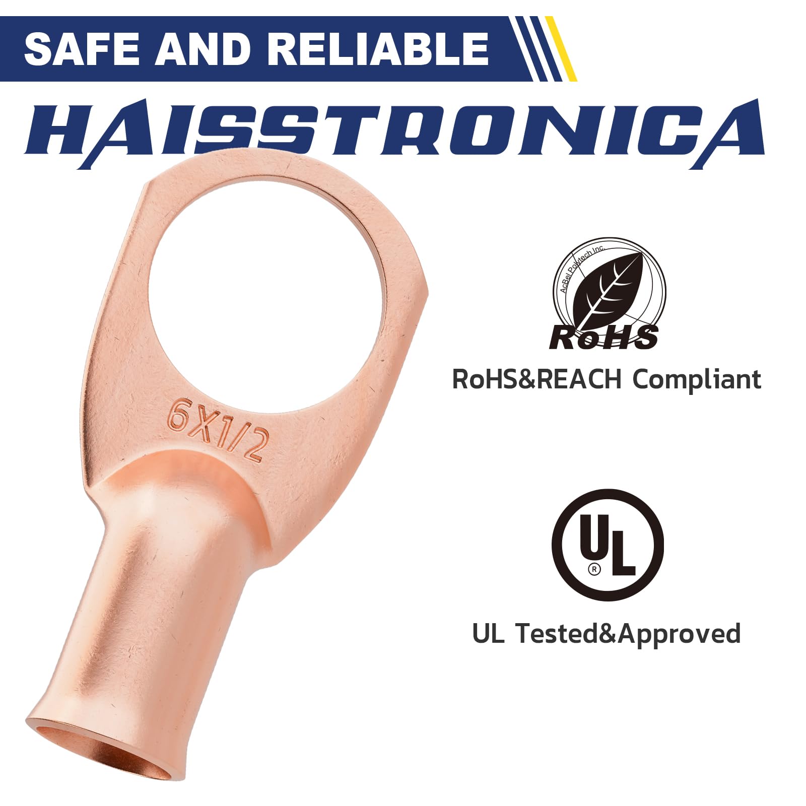 Haisstronica 6 AWG Battery Terminal Wire Connectors – M10 Copper Lugs, 3:1 Dual Shrink Tubing, 20PCS.