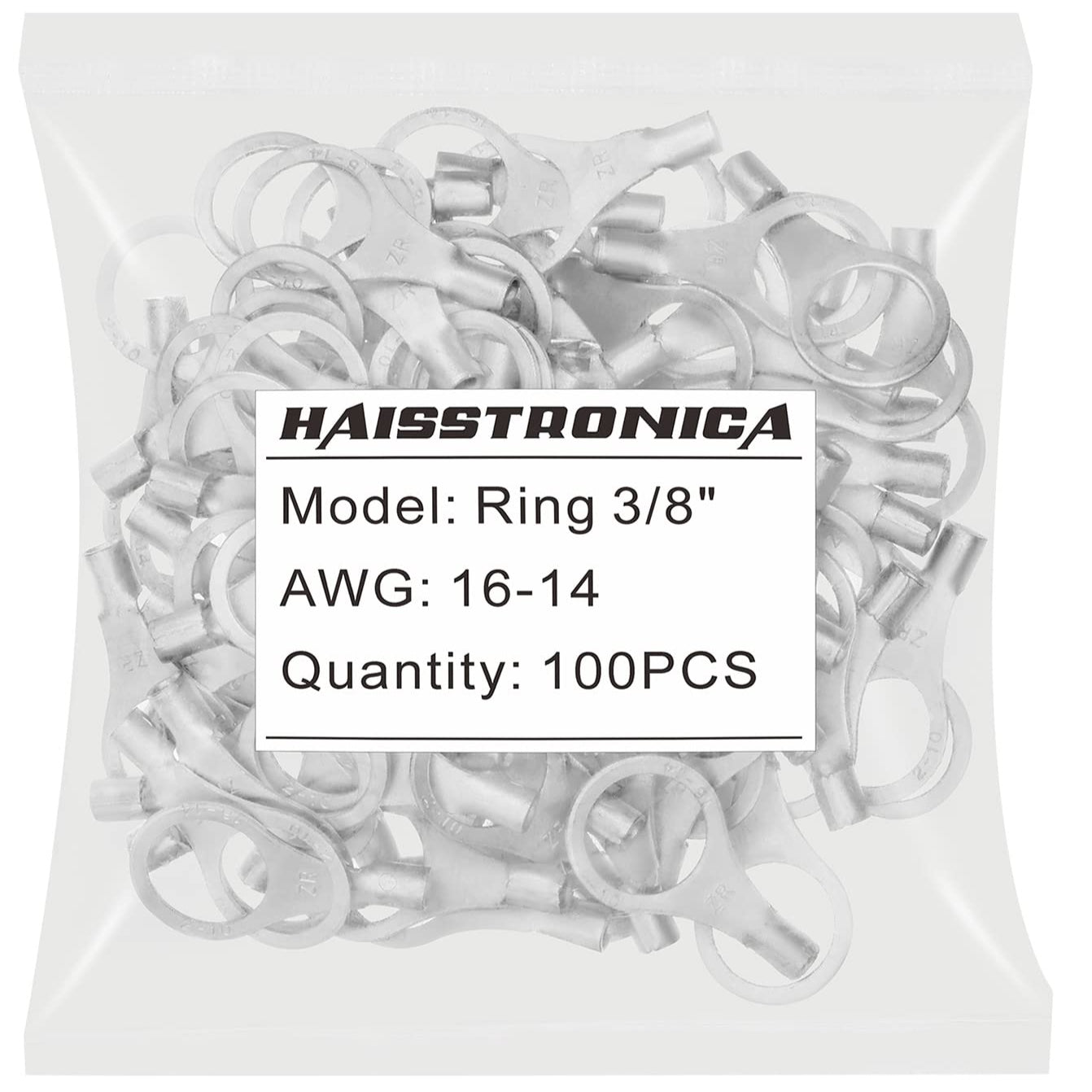 Haisstronica non-insulated butt splice, Ring 3/8’’ terminals designed for AWG16-14 wires, 100PCS secure electrical joints.