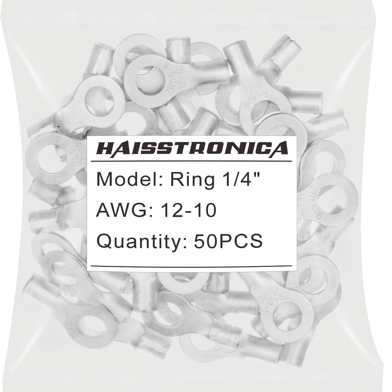 Haisstronica uninsulated butt splice connectors, Ring 1/4’’ terminals (AWG12-10), 50PCS corrosion-resistant copper splices.