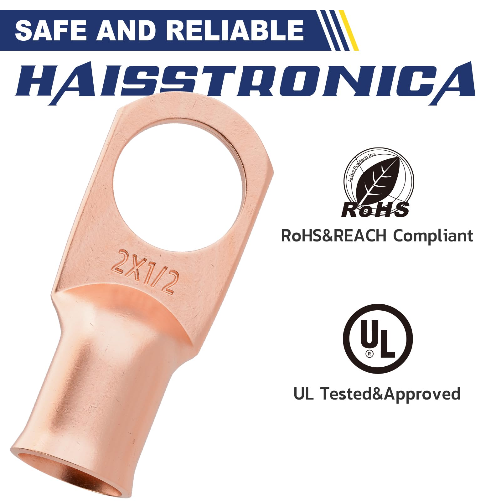 Haisstronica Battery Cable Quick Connect - Side/top post M6/M12 terminals, 2X1/2 design, ROHS-compliant for fast installations.