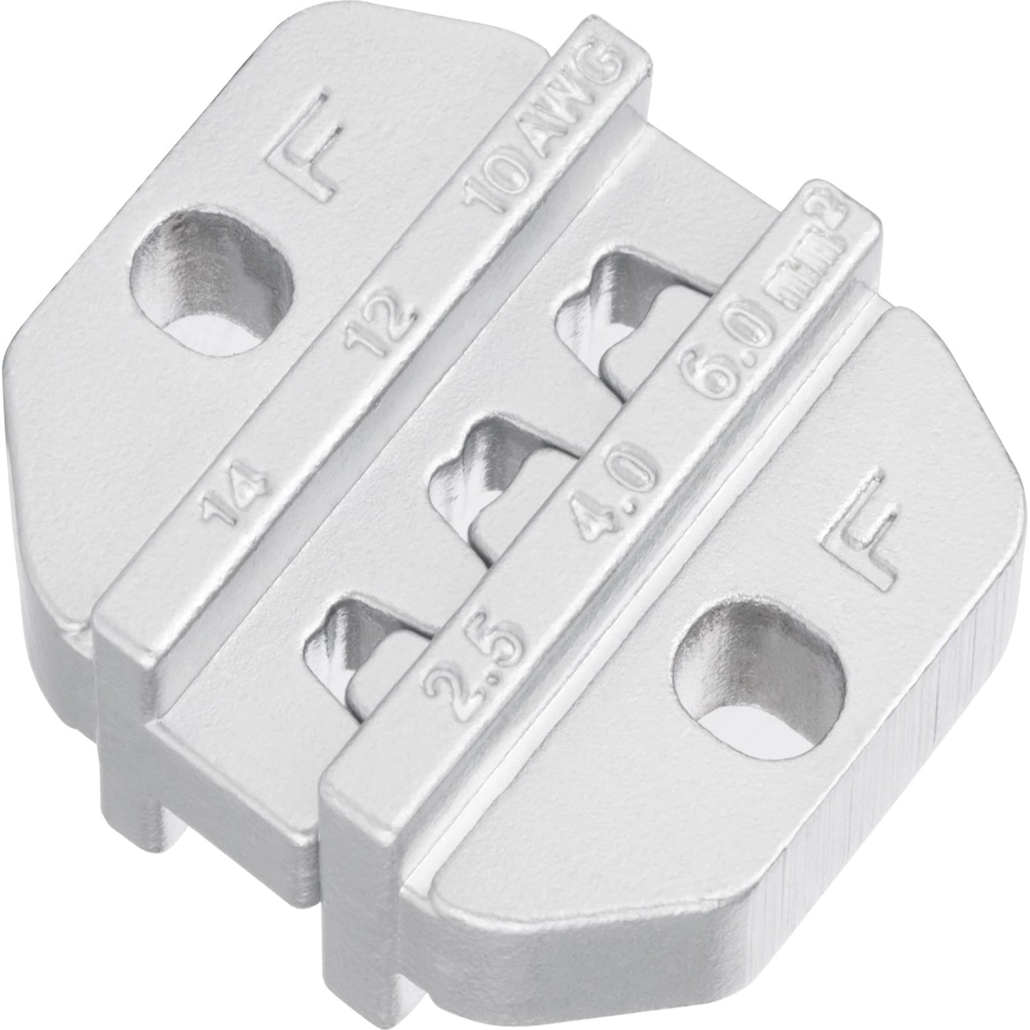 Haisstronica crimper dies for AWG 10-14 wire terminals, designed for precision crimps in automotive/DIY projects.