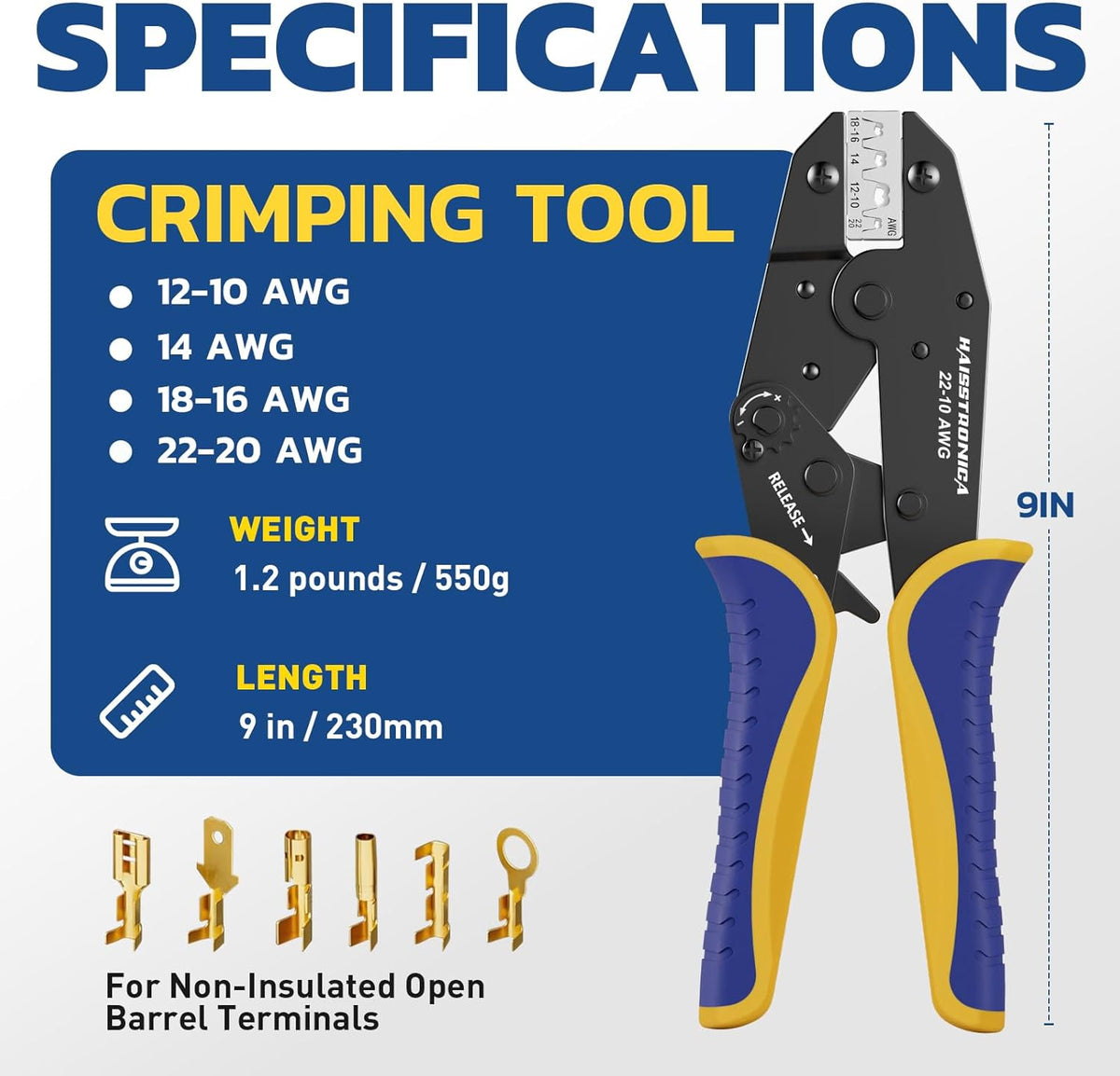 Crimping Tool for Non-Insulated Open Barrel Terminals Receptacles