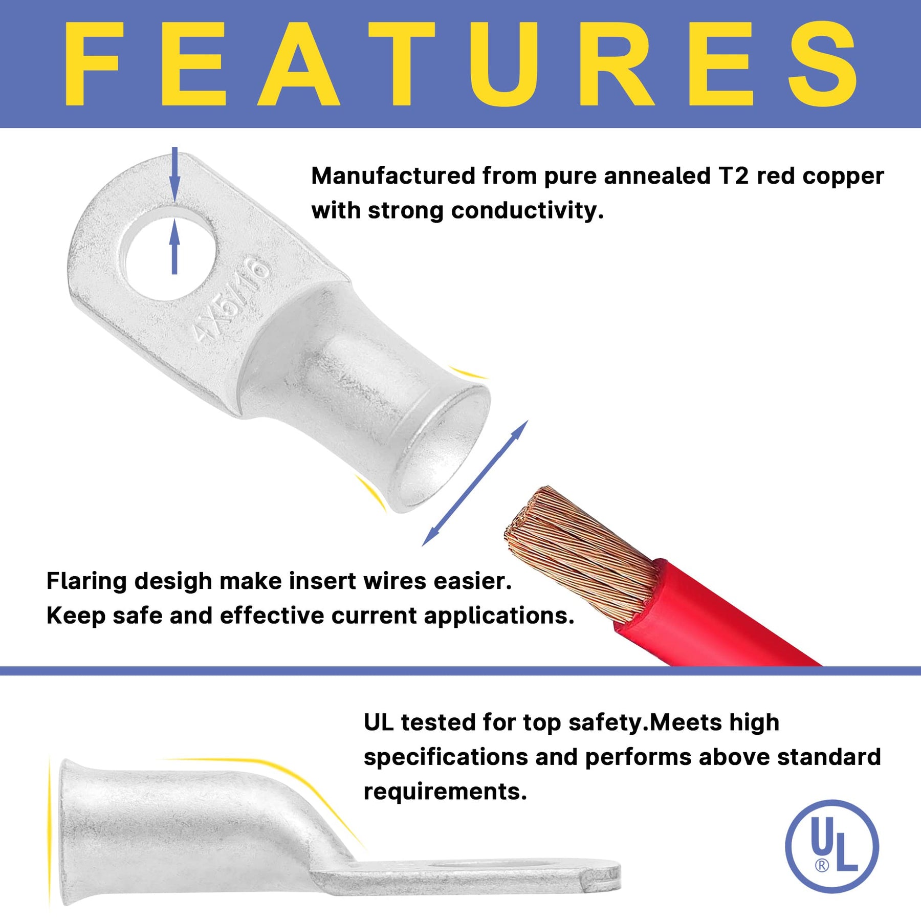 UL-certified Haisstronica copper connectors electrical set: T2 red copper, flared design for easy wiring, high conductivity, and safety compliance.
