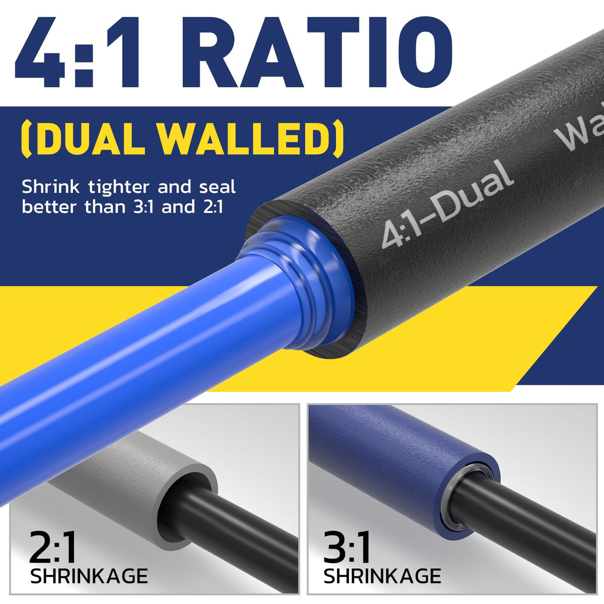 Compare our 65 feet heat shrink with other brands, showcasing superior shrink ratio, adhesive lining, waterproof.
