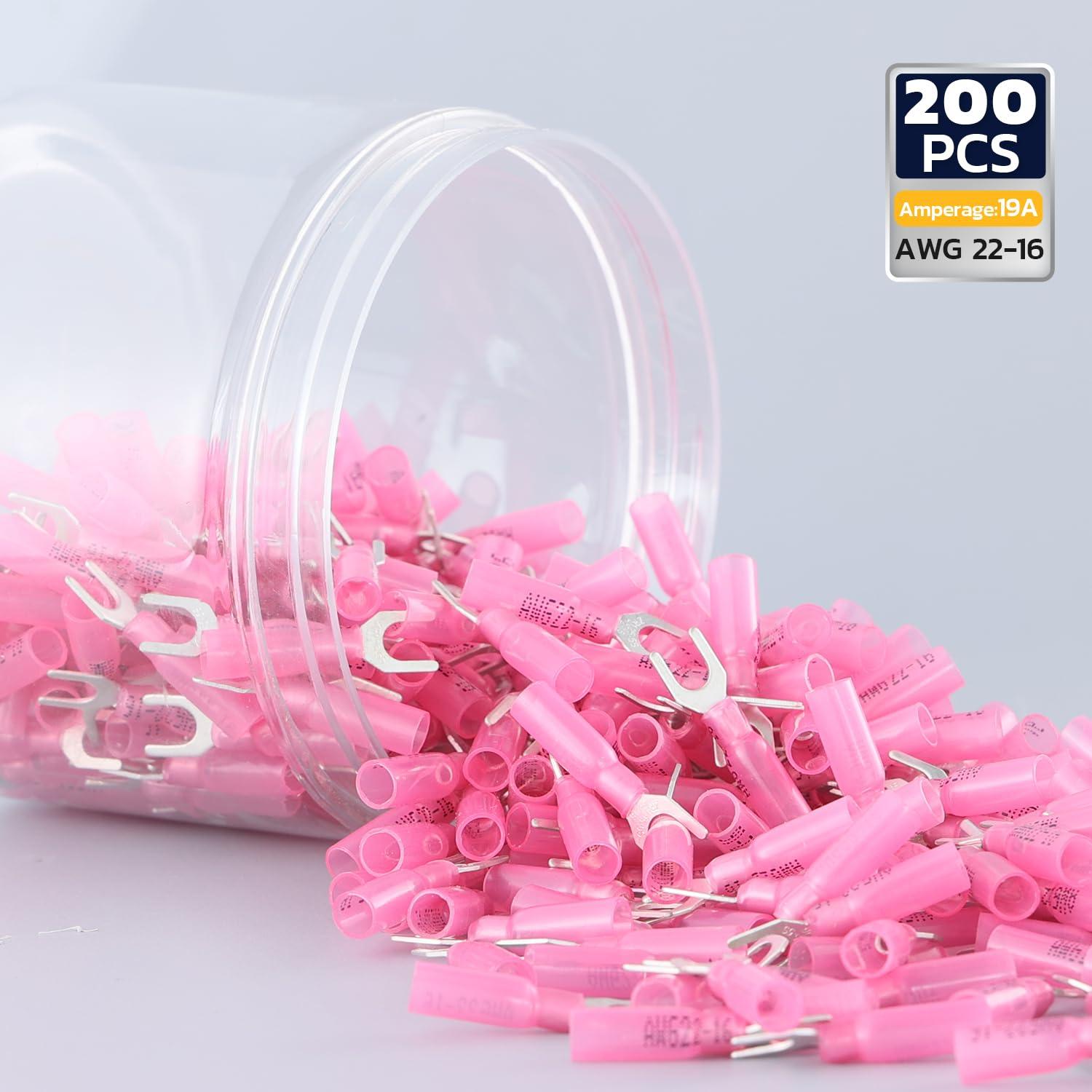 Haisstronica heat shrink crimp terminals, 200PCS for AWG 22-16 wires, 19A amperage rating.