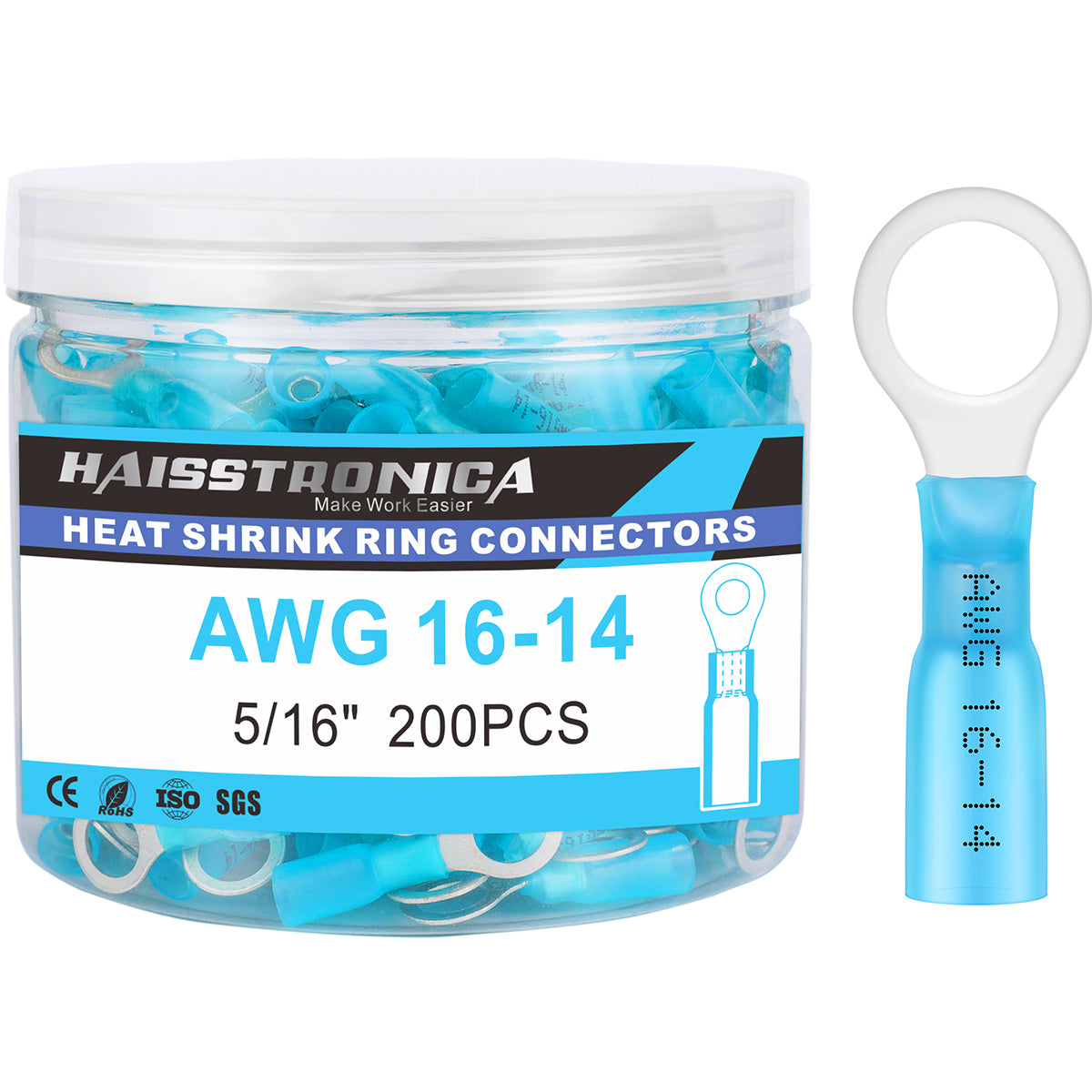 Haisstronica shrink wrap wire connectors, 5/16" 200PCS, ideal for AWG 16-14 wire insulation.