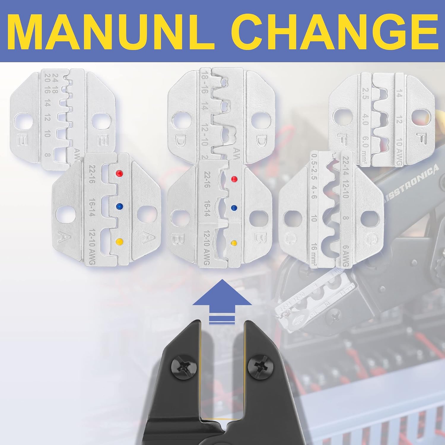 Haisstronica crimp terminal set for 0.5-16mm² wires (AWG 24-6), ideal for manual adjustments in solar or automotive projects.