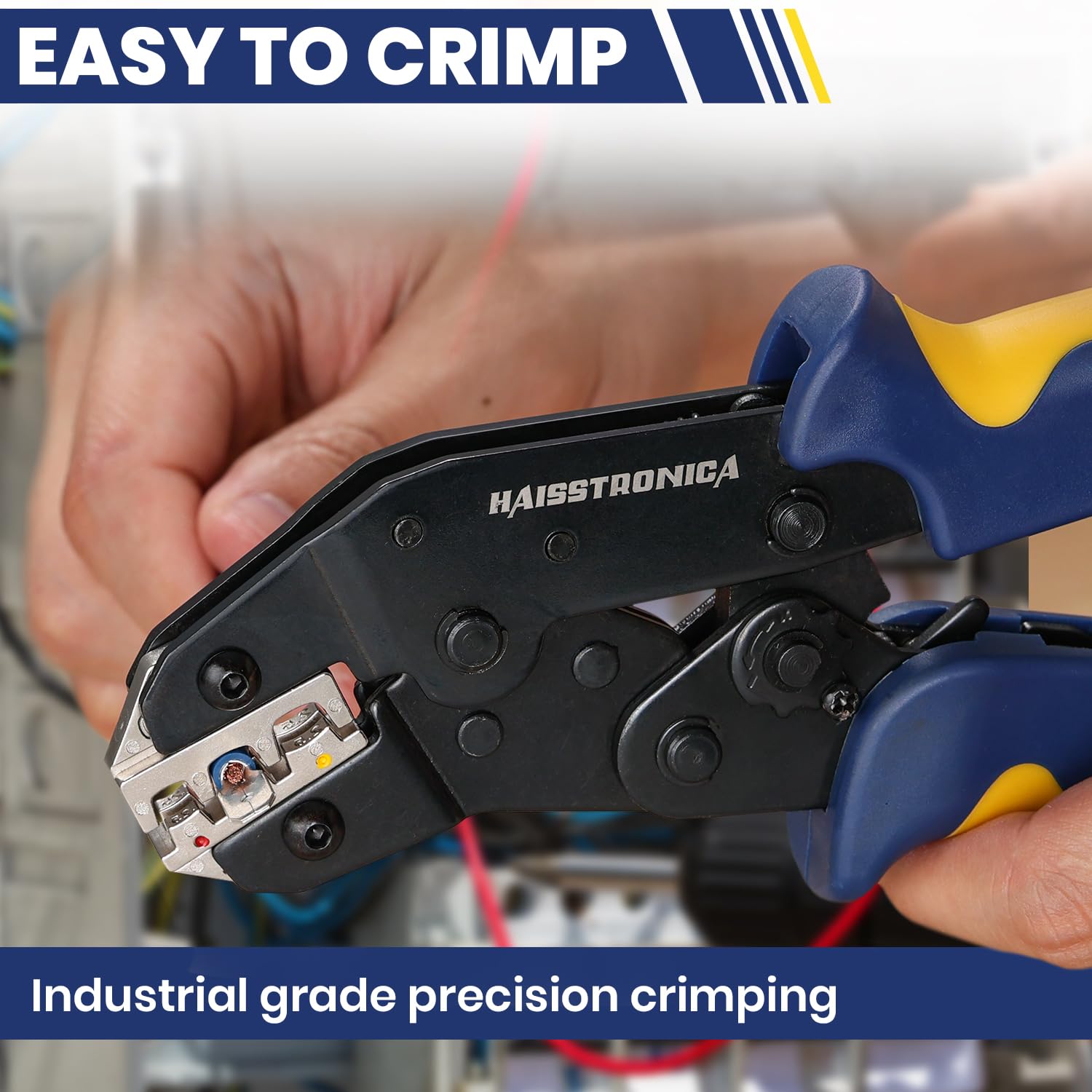 Step-by-step crimping a wire; ratchet closes to spec and creates gas-tight bond for dependable automotive terminations.