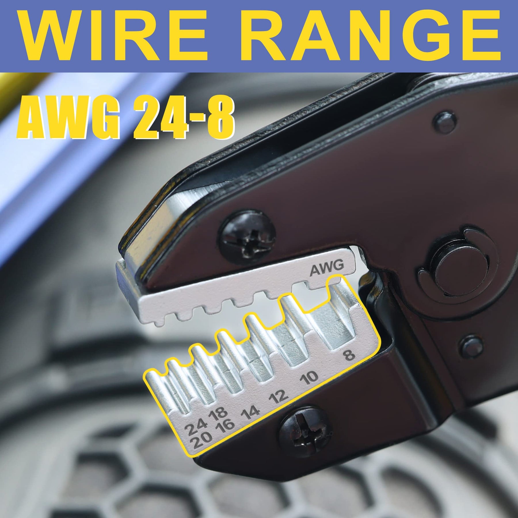 AWG 24-8 wire compatibility label for Haisstronica ratcheting crimping tool.