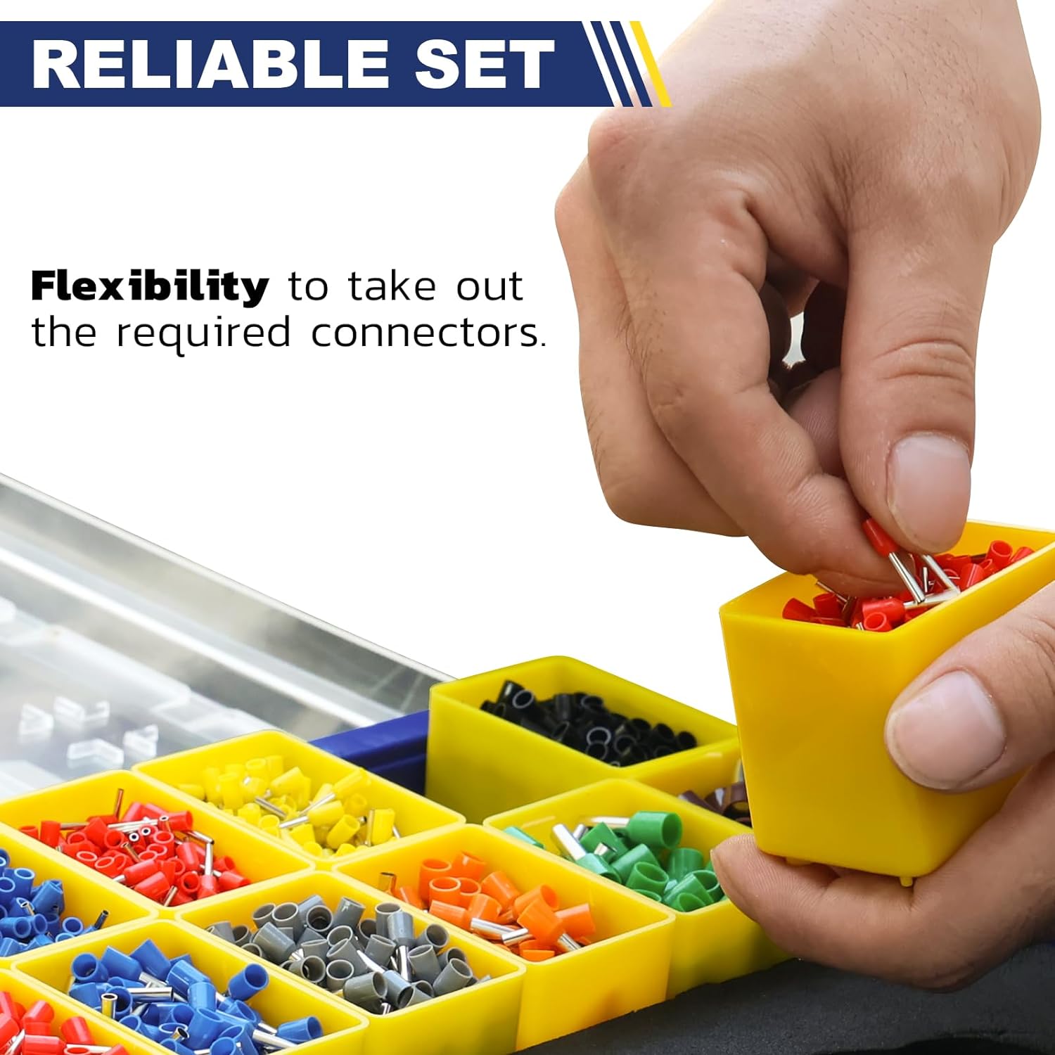Haisstronica reliable ferrule set with flexible connectors, designed for easy removal and secure wire termination.