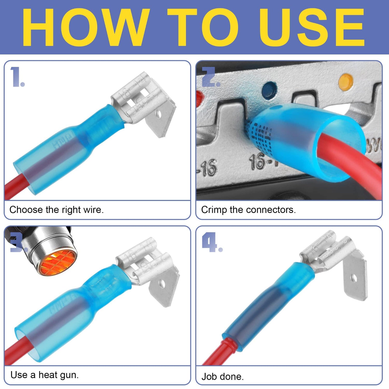 Haisstronica shrink wire connectors: step-by-step guide for crimping and heat sealing.