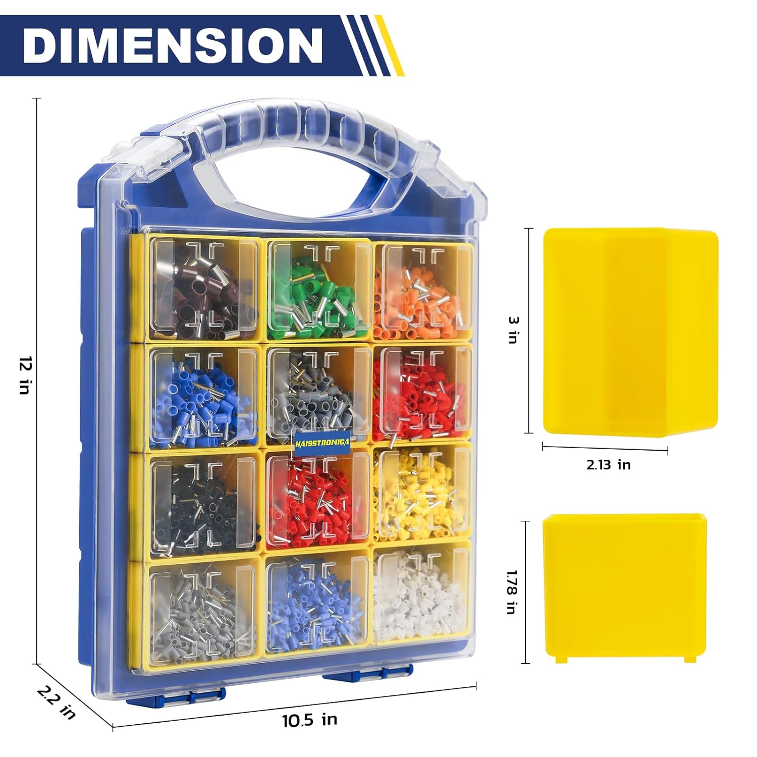 Haisstronica ferrule terminal kit in blue case. Multiple colors organized for easy wiring projects.