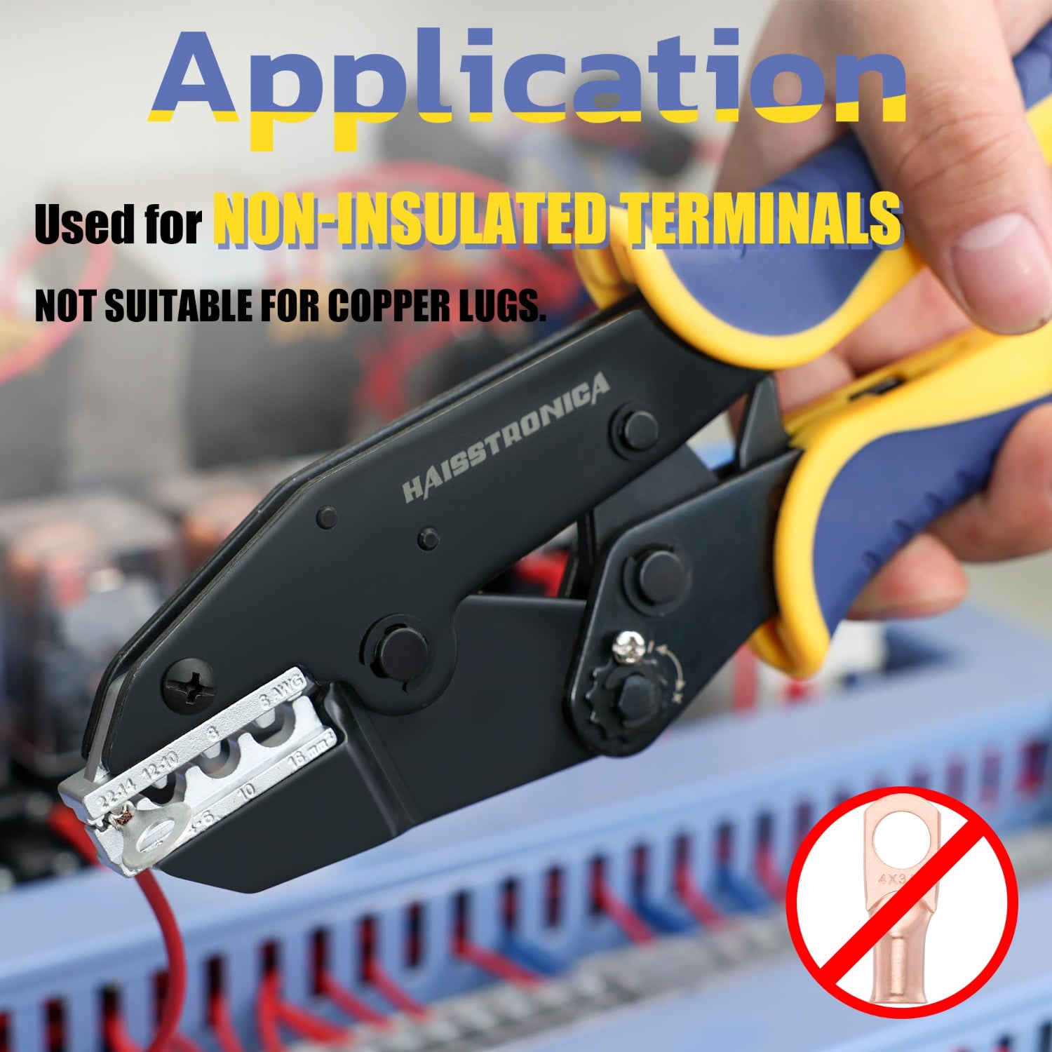 Haisstronica crimping tool set for AWG 22-6 wires, featuring a heavy-duty design for secure and tight electrical connections.