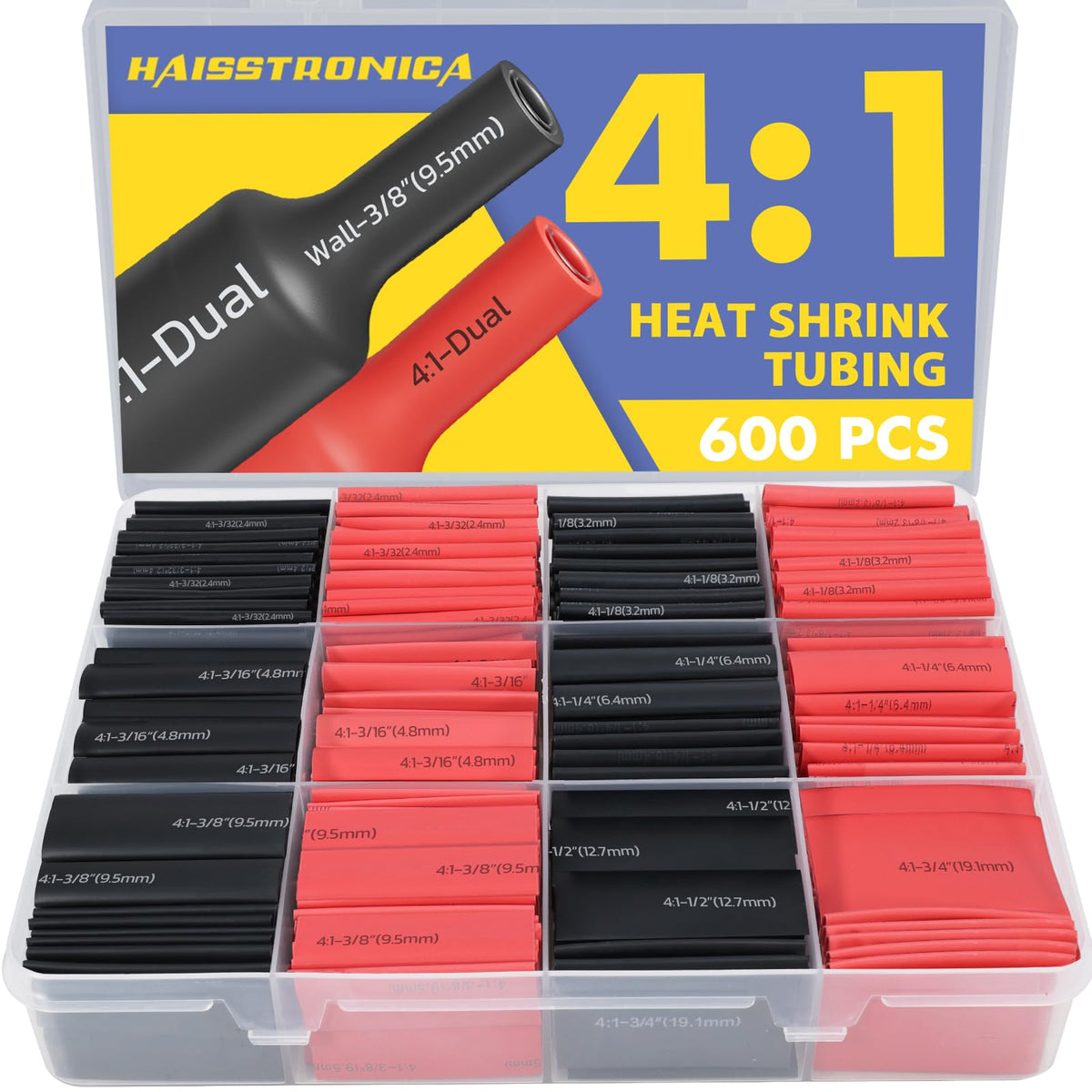 HAISSTRONICA heat shrinking tube 1/2 inch yellow, 65 feet, dual-wall, adhesive lined, flame retardant, chemical resistant, waterproof.
