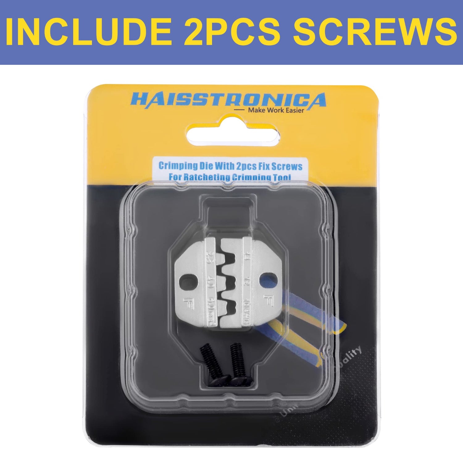 Haisstronica crimping die with 2 fix screws for AWG 18-10 ratcheting crimpers, ensuring tool stability.