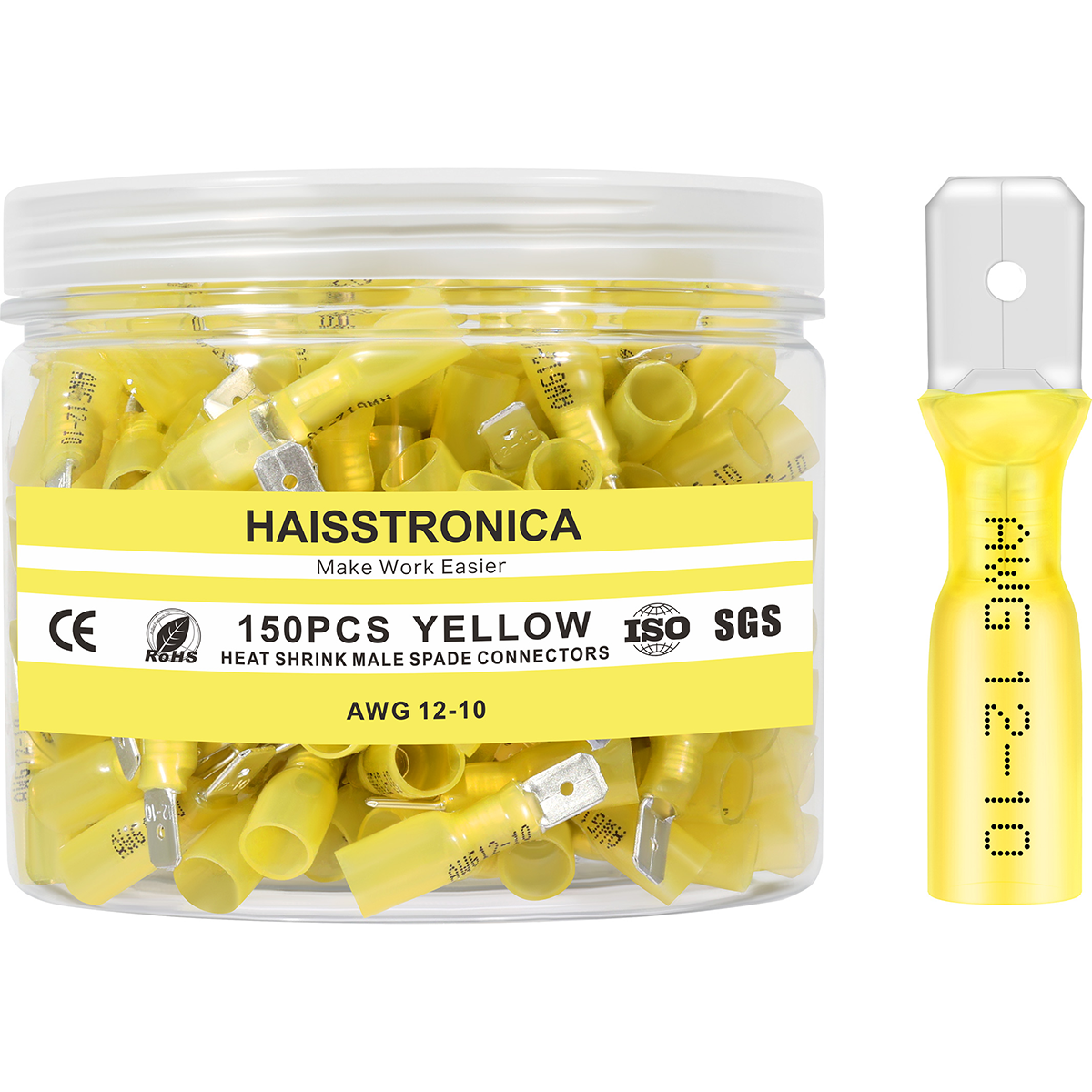 Haisstronica heat shrink crimp connectors, 200PCS blue male spades, ISO SGS, AWG 16-14.