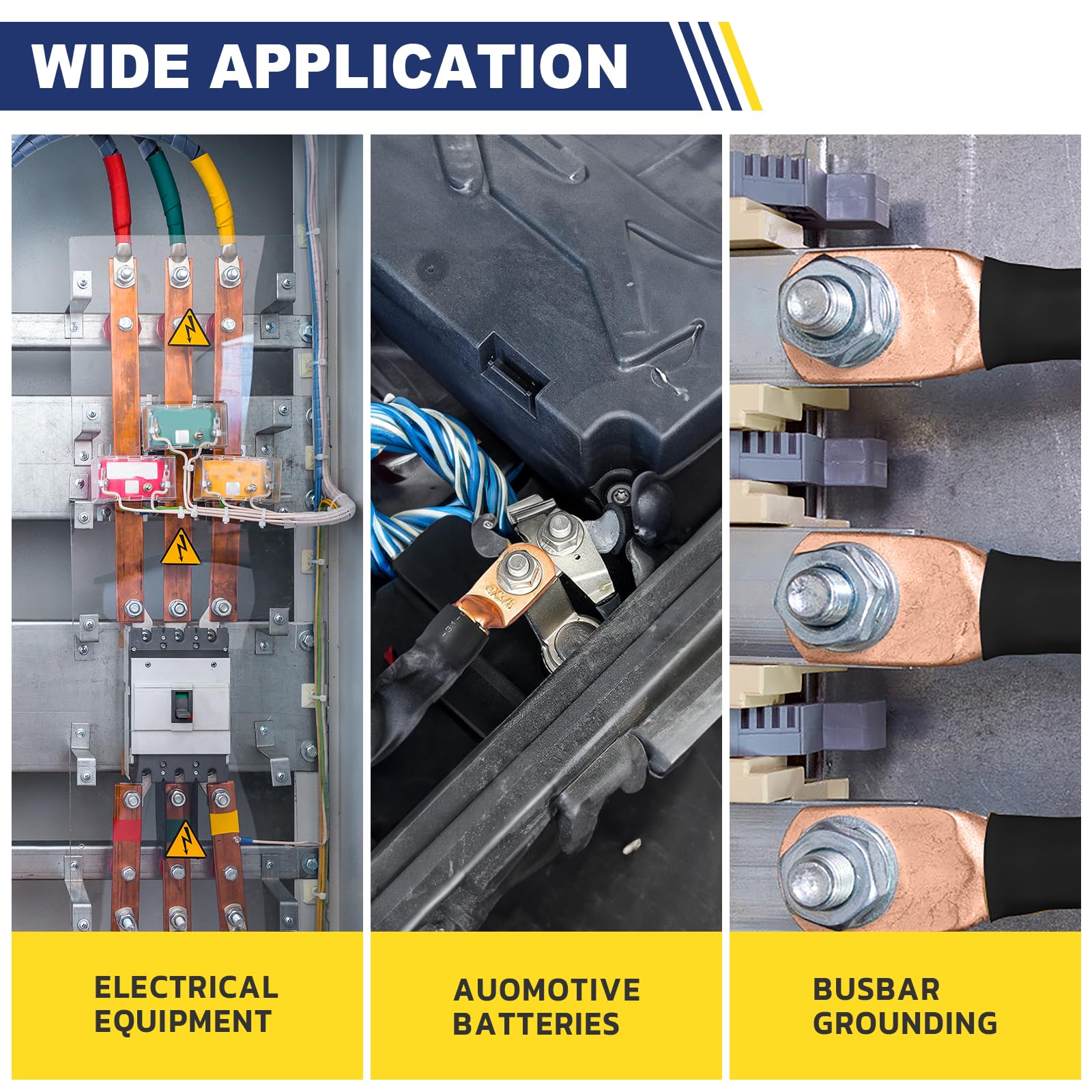 Haisstronica wide-application battery cable terminals, compatible with electrical, automotive, and busbar systems.
